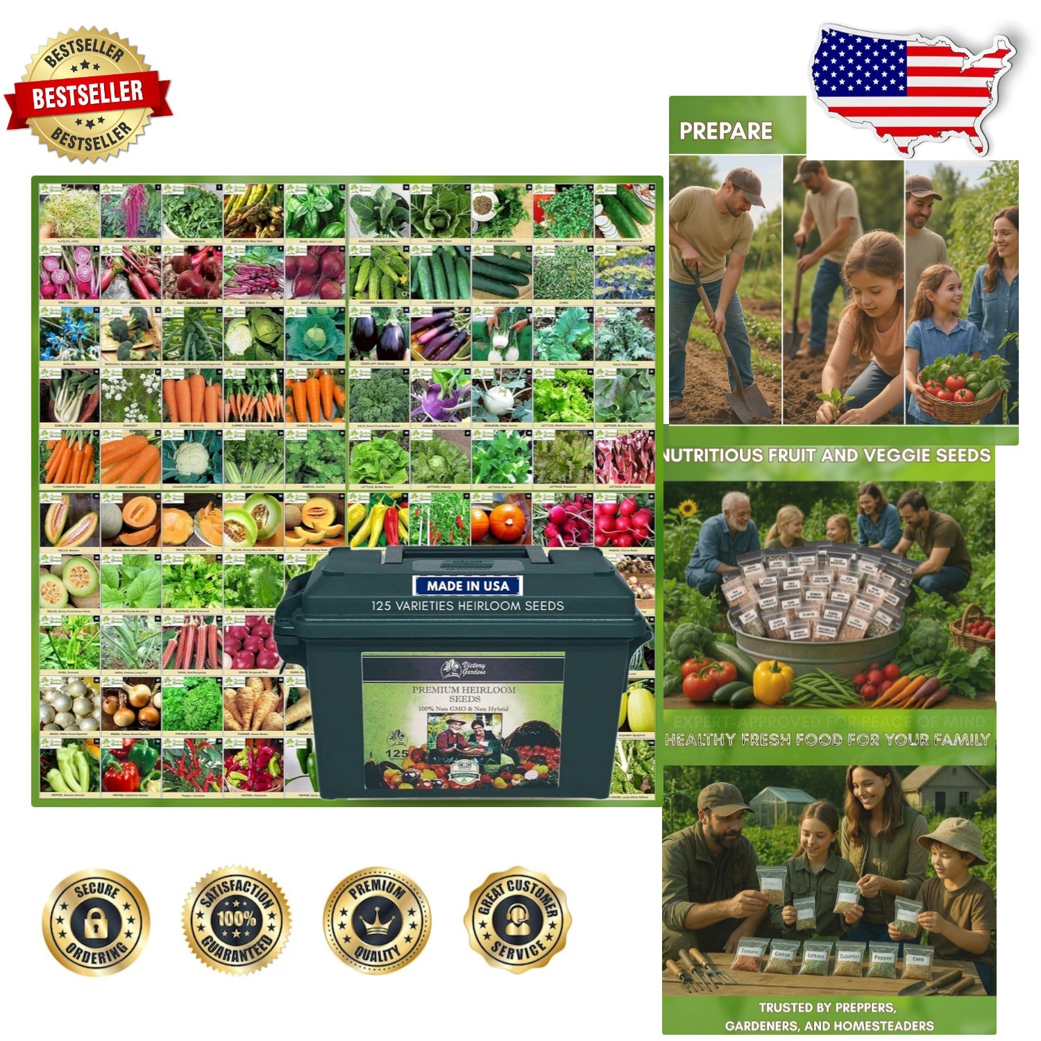 Vegetable Seed Pack – 125 Heirloom Varieties, Non-GMO, 25- Viability
