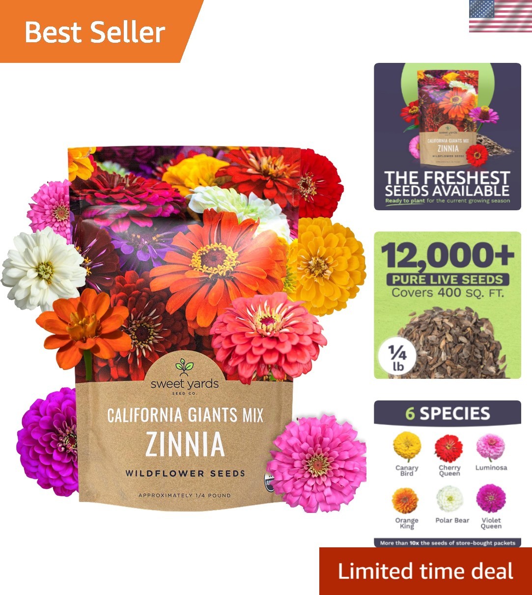 Bulk Zinnia Seeds – California Giants Mix – Bulk 1/4 Pound Bag Over 12,000 Fl…