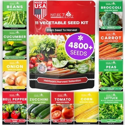 11 Heirloom Vegetable & Fruit Seeds – 4,800 Non-GMO Survival Seed Vault