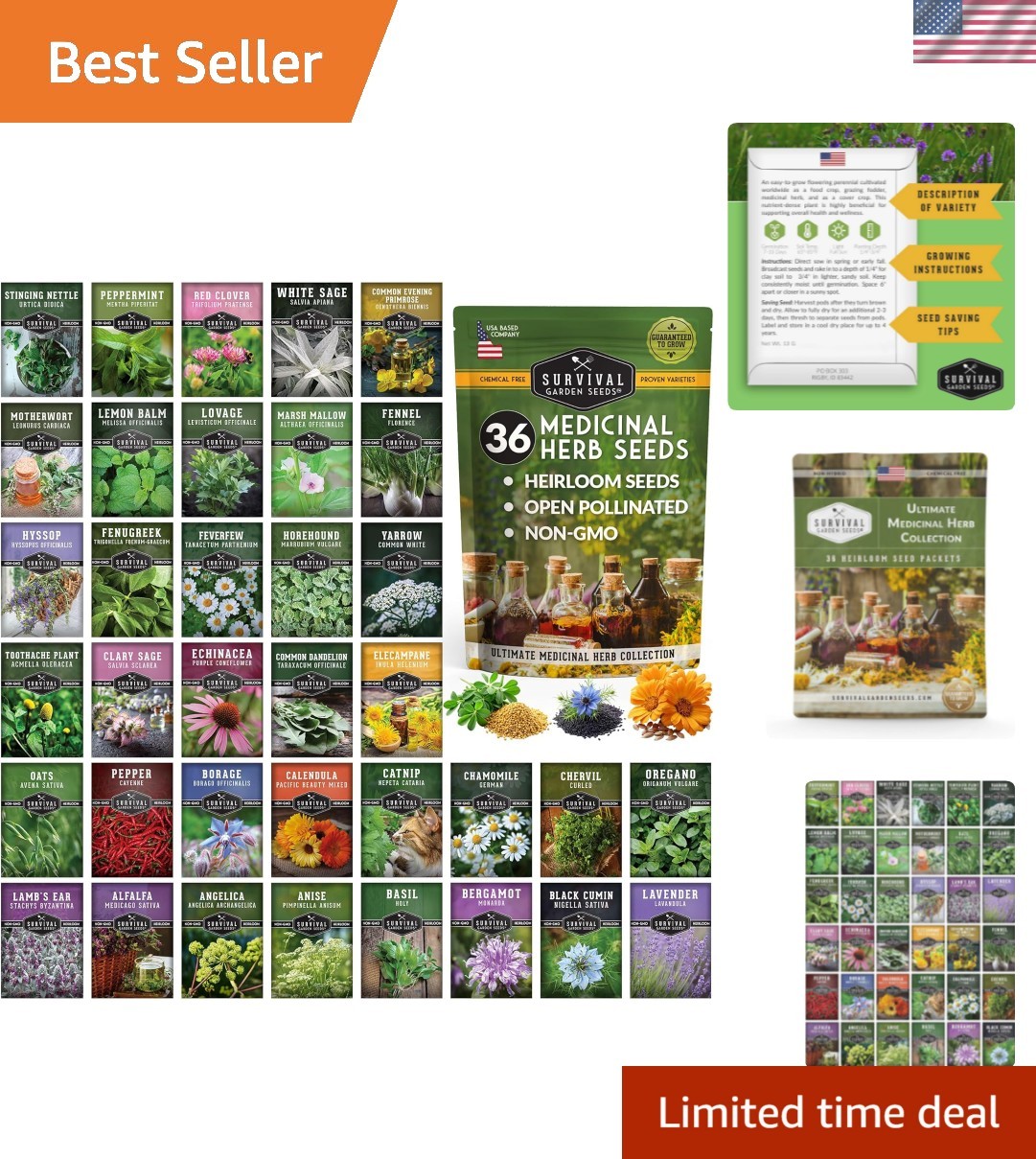 Diverse Medicinal Herb Seed Collection – Non-GMO, 36 Varieties for Every Garden