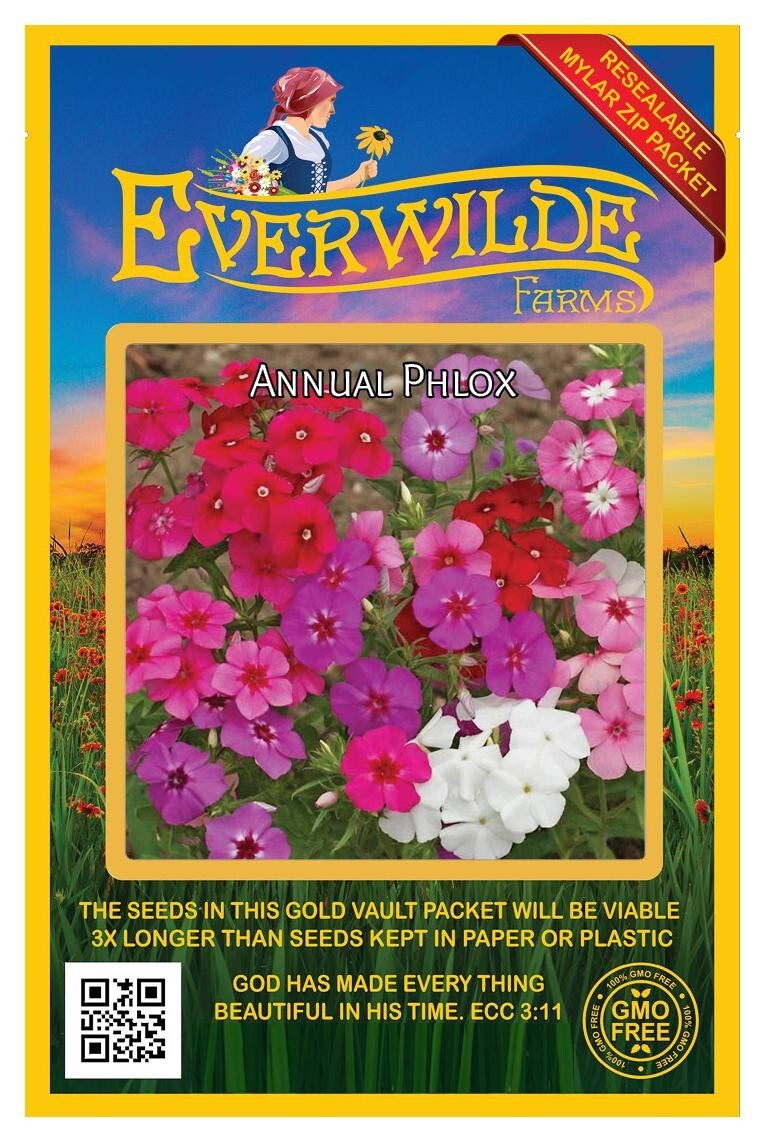 1 Oz Mixed Annual Phlox Wildflower Seeds – Everwilde Farms Mylar Seed Packet