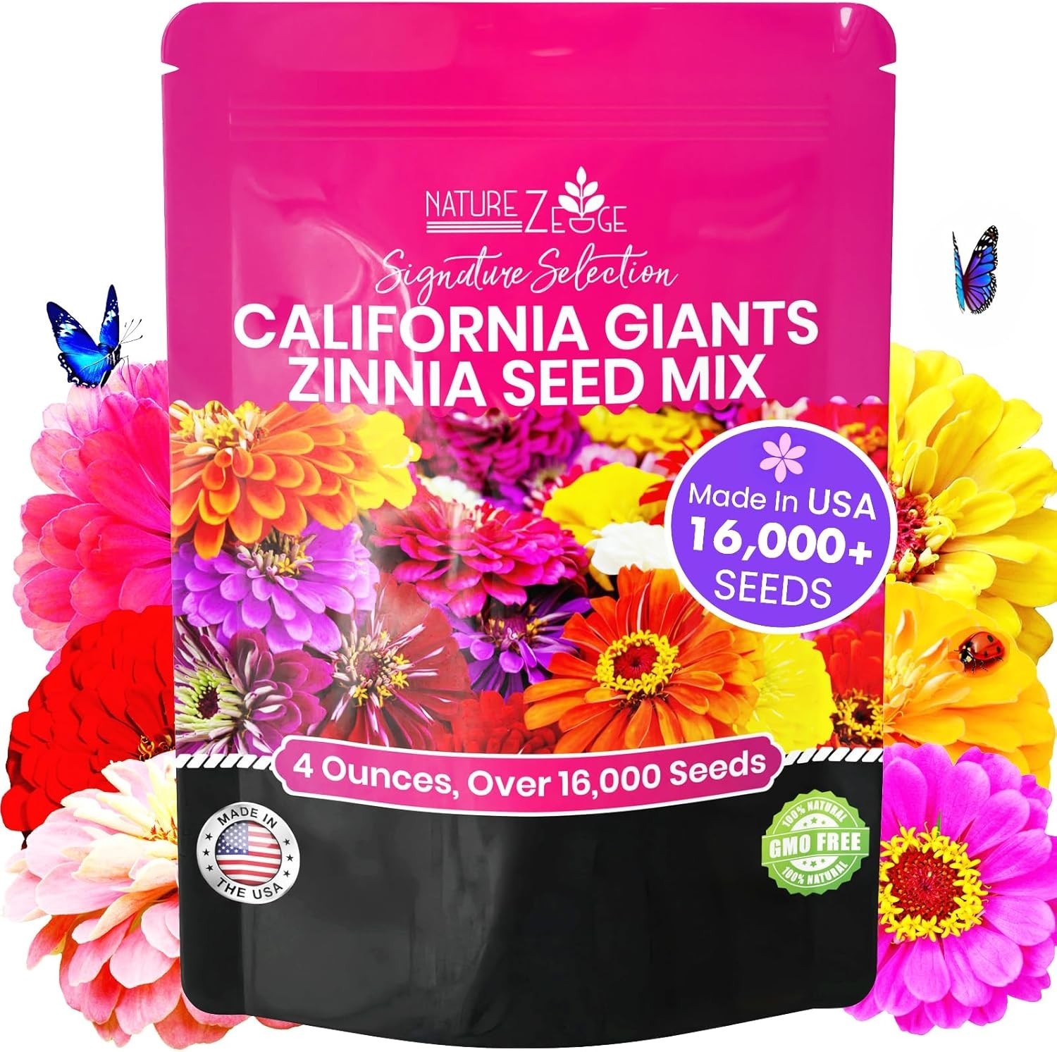 Easy to Grow Zinnia Seeds for Outdoor Gardens, 1/4 lb California Giants Mix