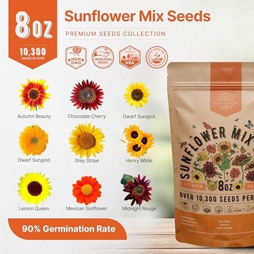 Non-GMO Heirloom Sunflower Seeds 8 oz – 10,300+ Seeds for Planting, Annual Flowe