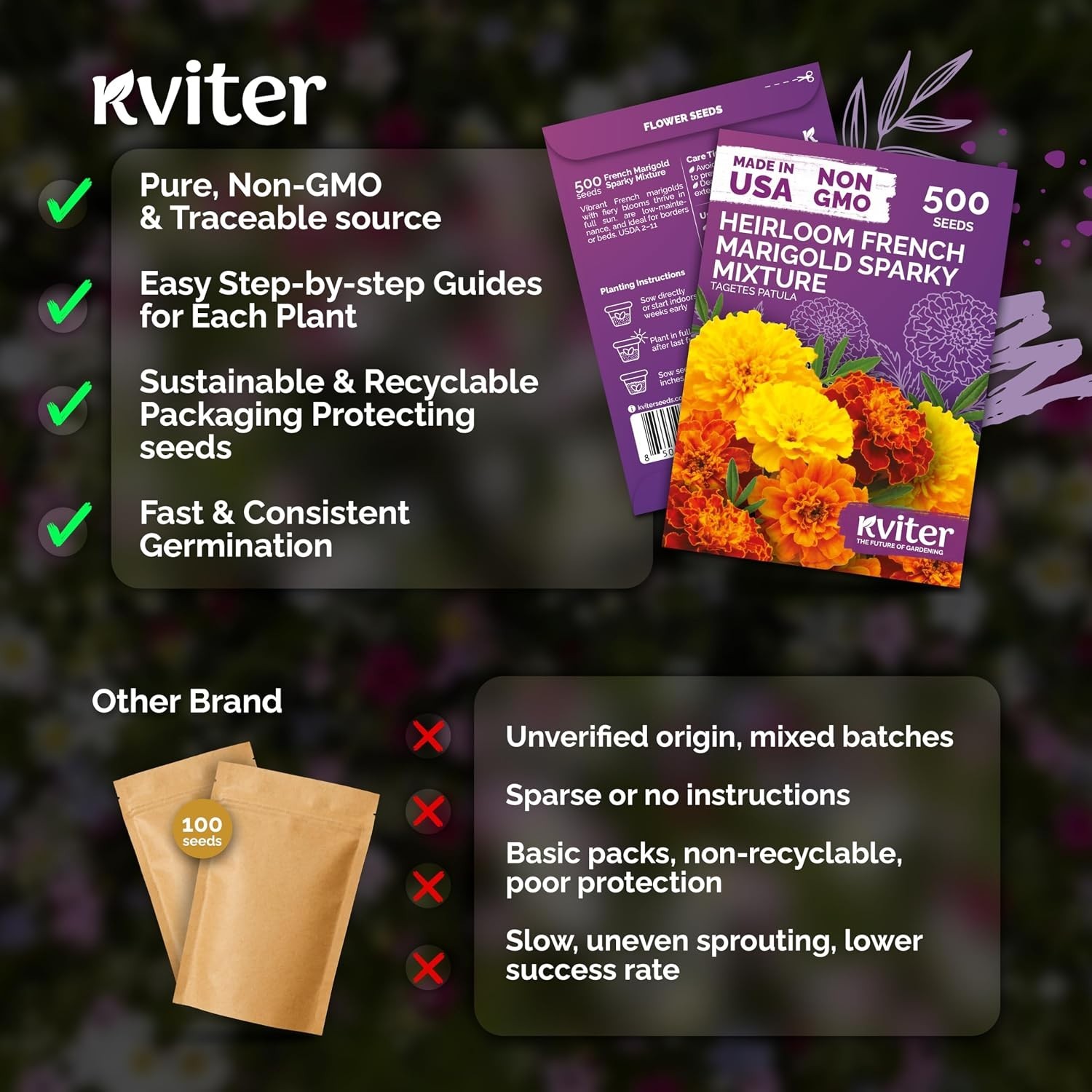 500 Non-GMO French Marigold Seeds – Bright Yellow & Orange Blooms for Any Space
