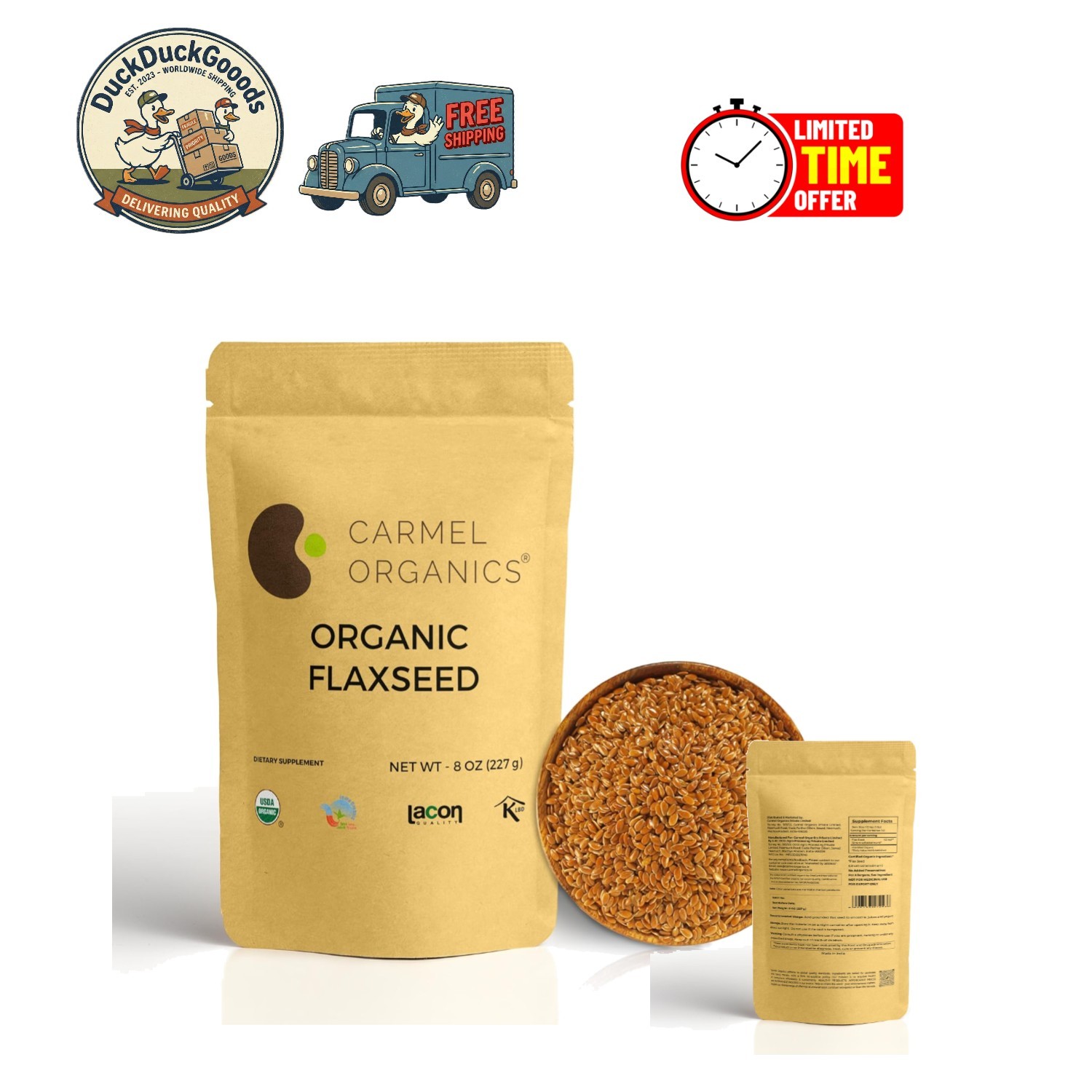 8 Ounce Organic Flax Seeds – Kosher, Unroasted Superfood for Smoothies