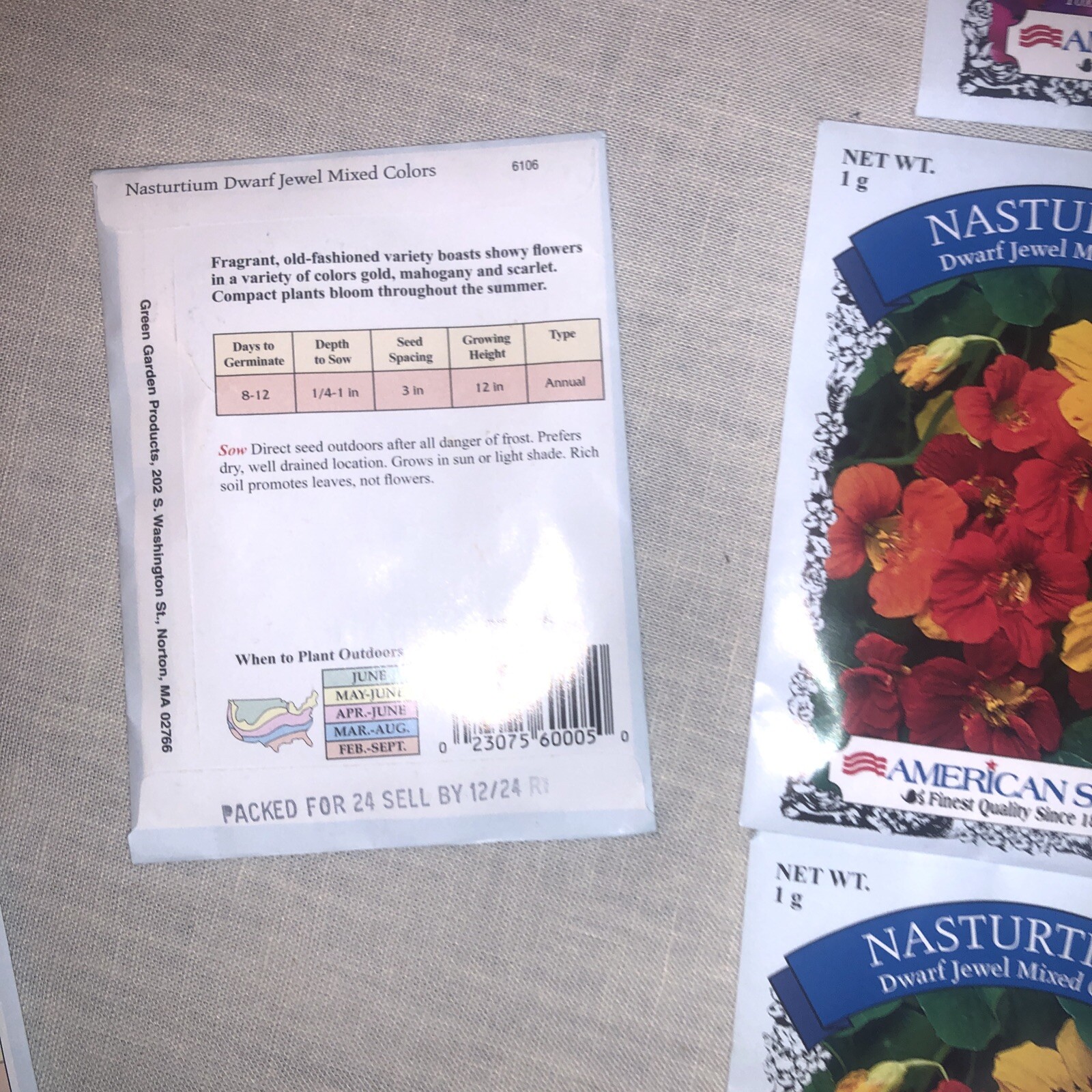 20 Packs Of Flower Seeds- 6 Moonflower, 8 Nasturtium, 6 Morning Glory-2024 seed