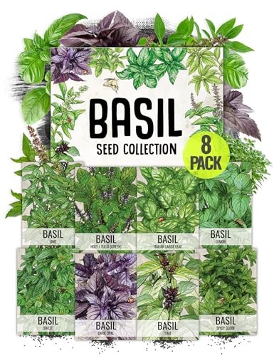 , Culinary Basil Herb Seed Packet Collection (8 Individual Basil Seed 8 Pack