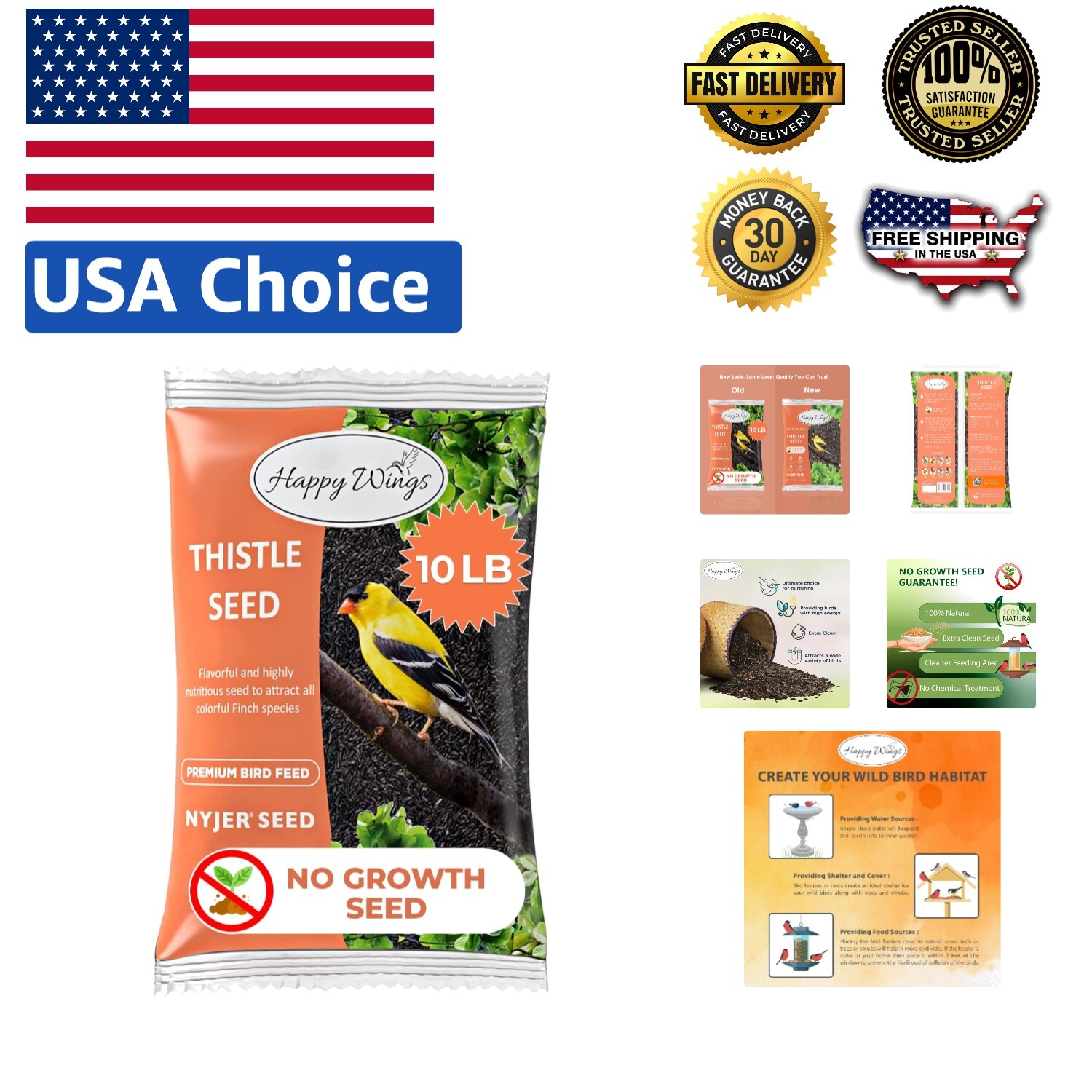 High Protein Nyjer Seeds Wild Bird Food – 10 lb Bag, Attracts Finches -Round