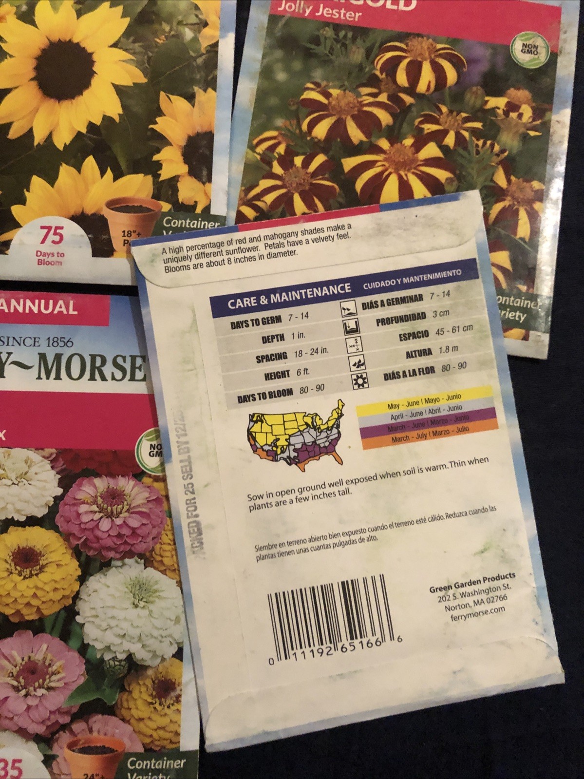 4 sets FERRY-MORSE Flower seeds – zinnia, Marigold, 2 sunflower￼ – 2026 Garden