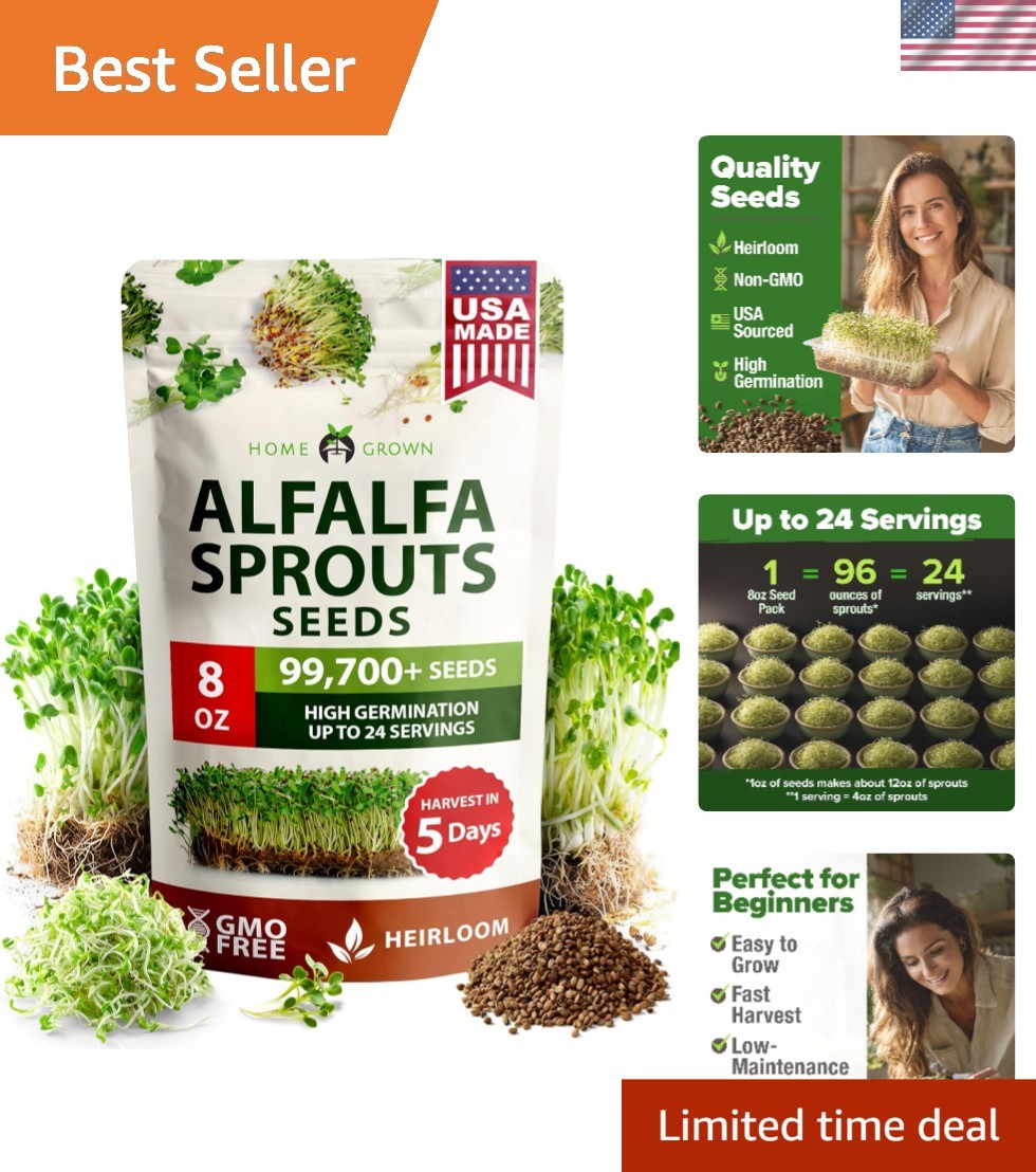 Nutrient Dense Heirloom Alfalfa Sprout Seeds – 8 oz for Indoor/Outdoor Gardens