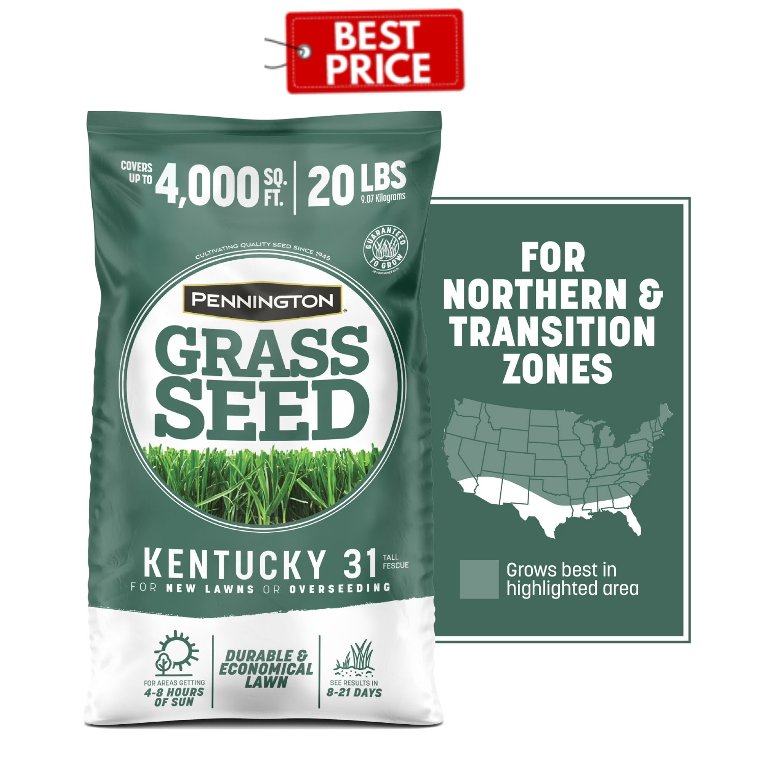 Pennington Kentucky 31 Tall Fescue Grass Seed Mix 20 lb Sun Partial Shade