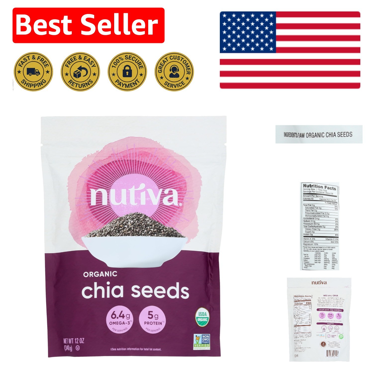 Organic Black Chia Seeds – 12 Oz, Gluten-Free & Packed with Omega-3 Benefits