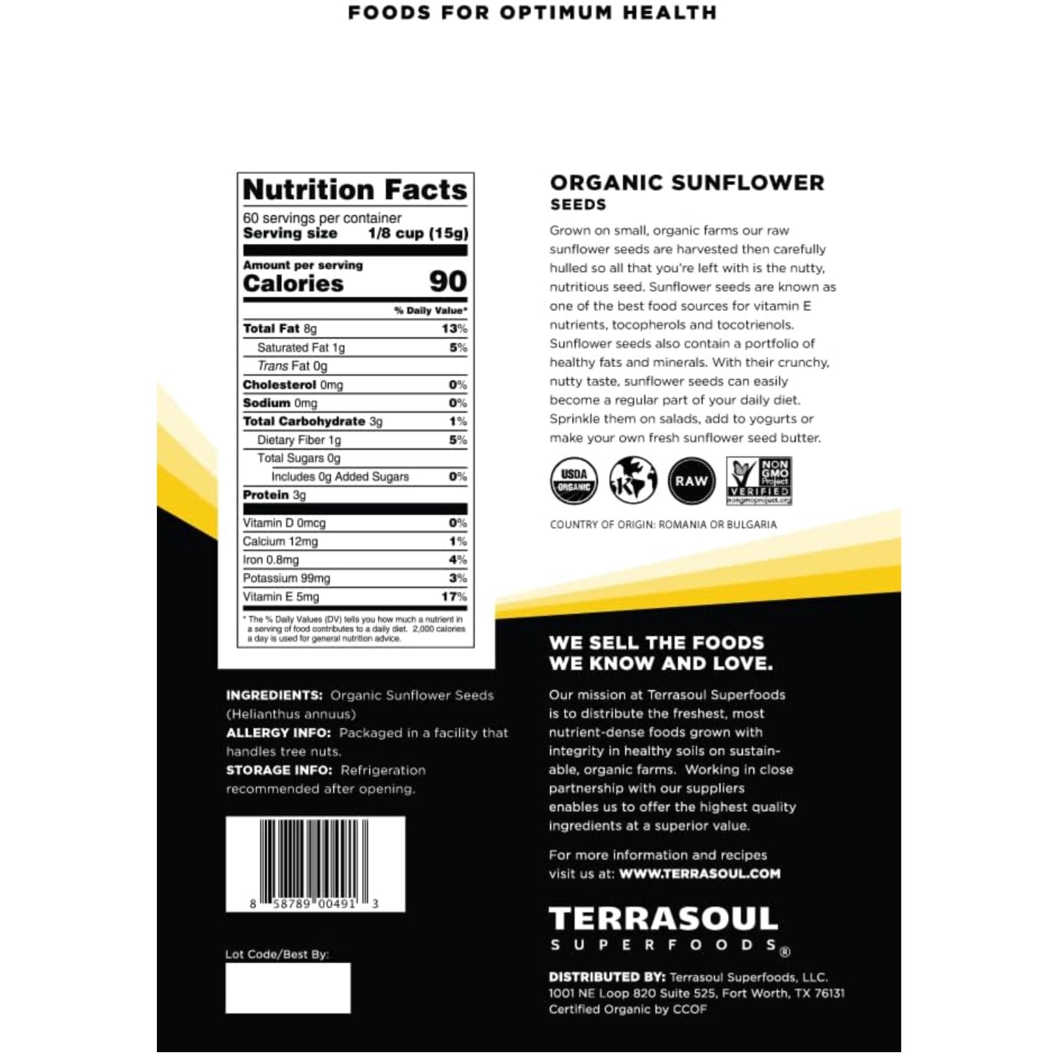 Terrasoul Superfoods Sunflower Seeds, 6 lbs
