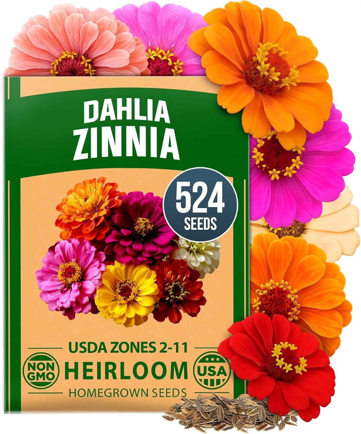 Zinnia Dahlia Flower Seeds 524 Pack Non GMO Outdoor Garden Mix