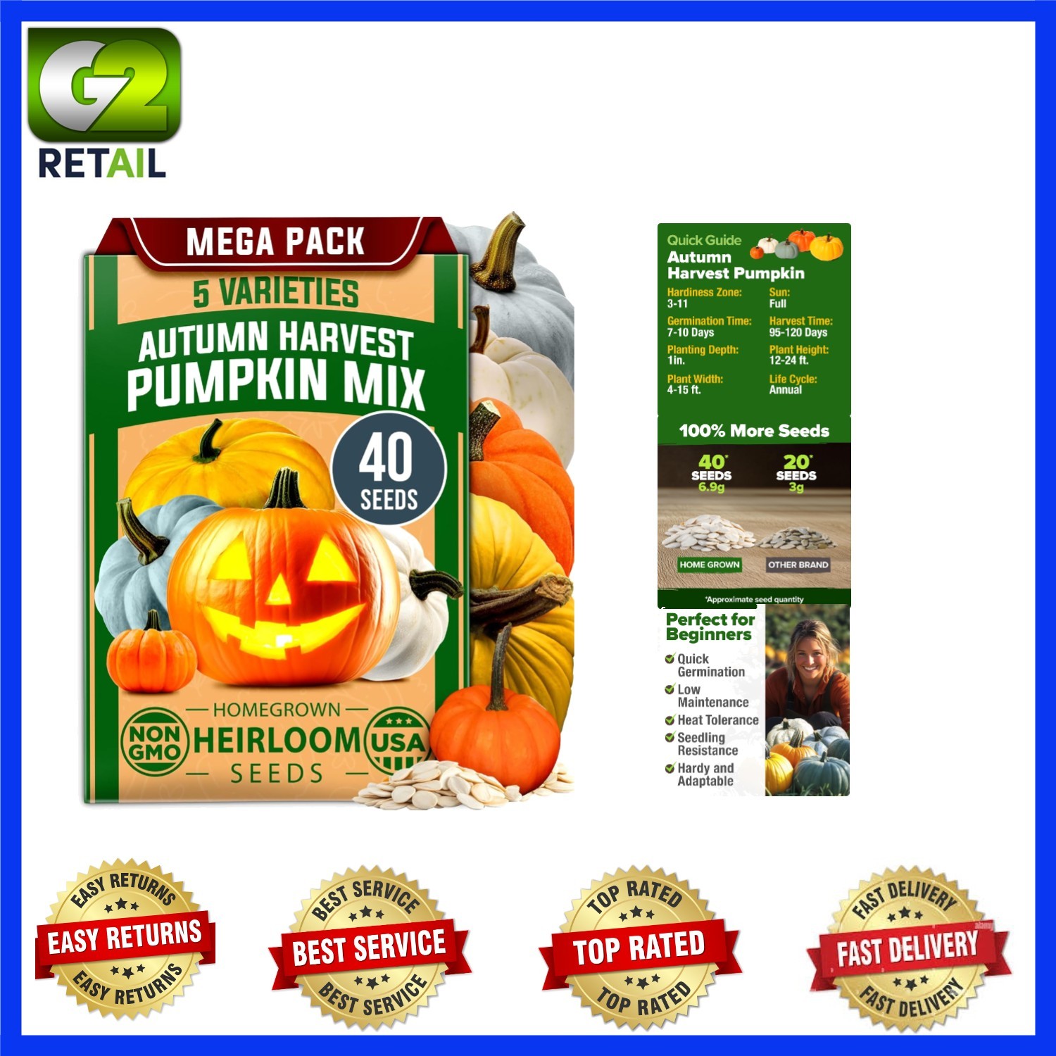 Unique Heirloom Pumpkin Seeds Pack – 40 Non-GMO Seeds for Culinary Delights