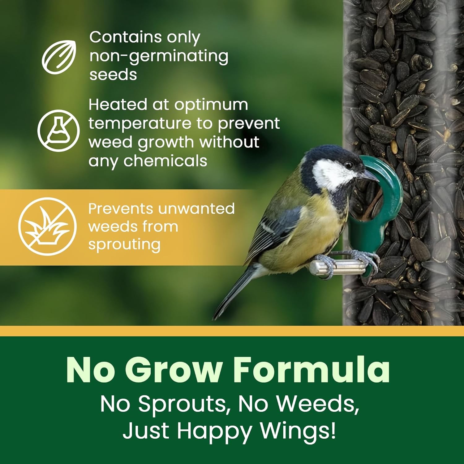 Wings Black Oil Sunflower Seeds Wild Bird Food- 15 Pounds | No Grow Seed | Bird