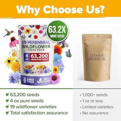 Bulk Wildflower Seeds 4 oz – 63,200+ Non-GMO Perennial Mix for Butterflies, Bees