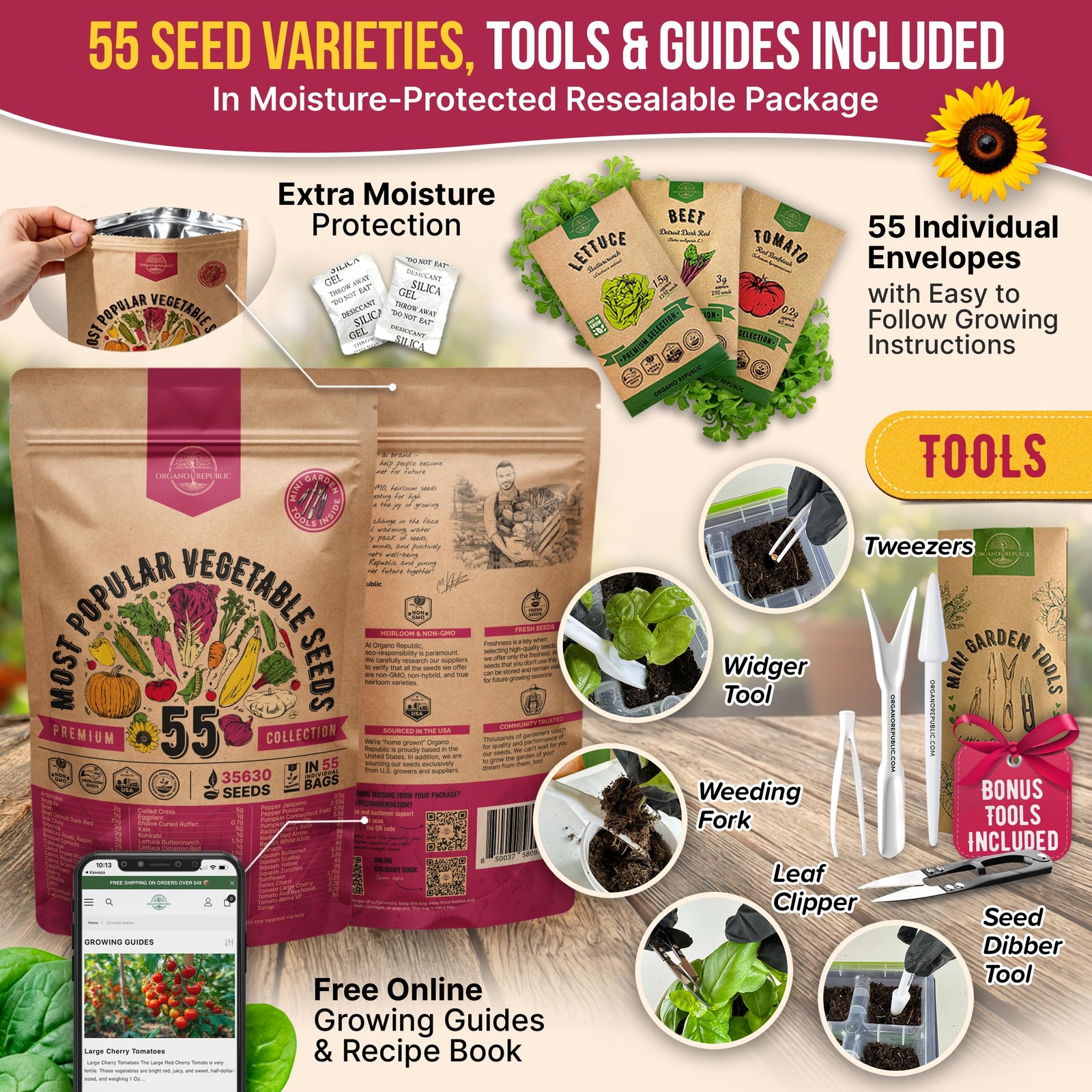 55 Vegetable Seeds Variety Pack – 35,600+ Non-GMO Heirloom Seeds for Planting…