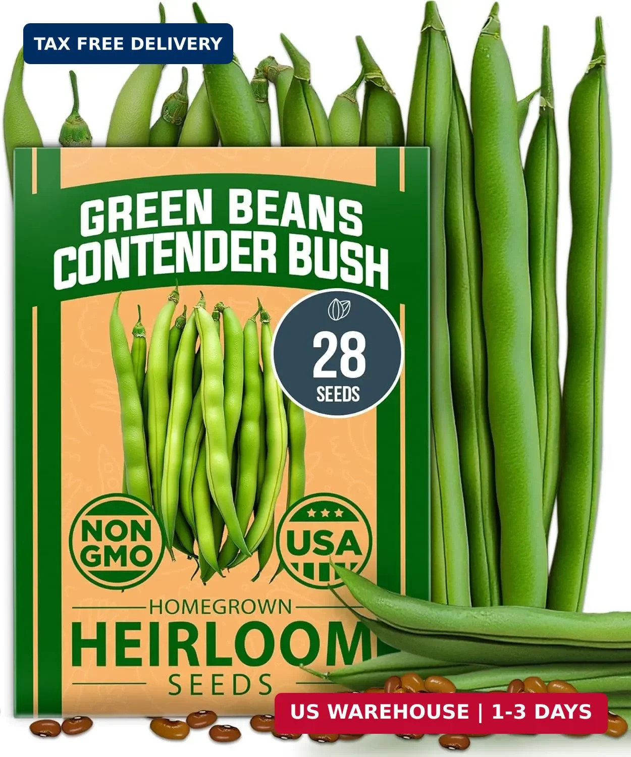HOME GROWN Contender Bush Bean Seeds 28+ Heirloom Non-GMO, High Germination, Str