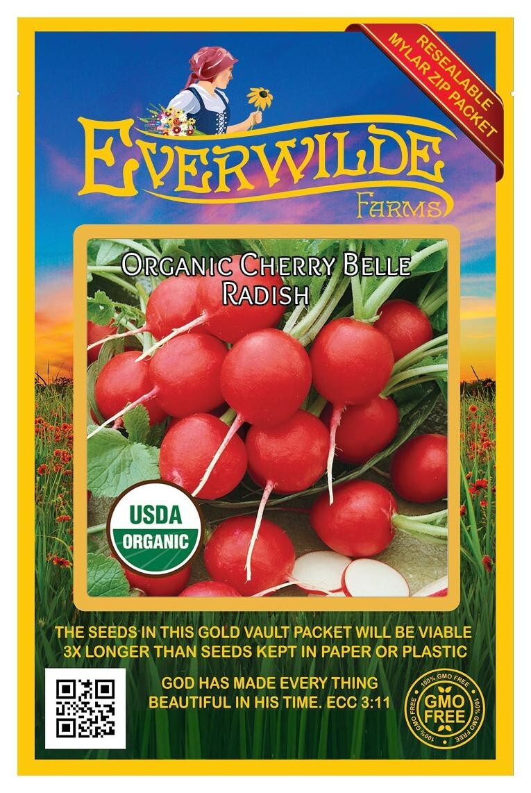 250 Organic Cherry Belle Radish Seeds – Everwilde Farms Mylar Seed Packet