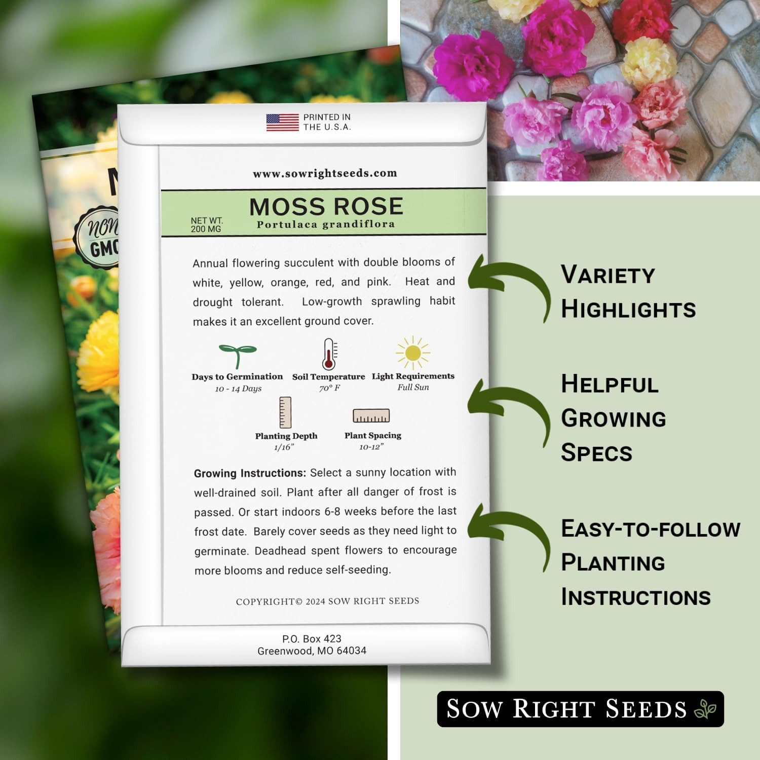 – Moss Rose Seeds for Planting – Portulaca Grandiflora Mix – Double Flower Pursl