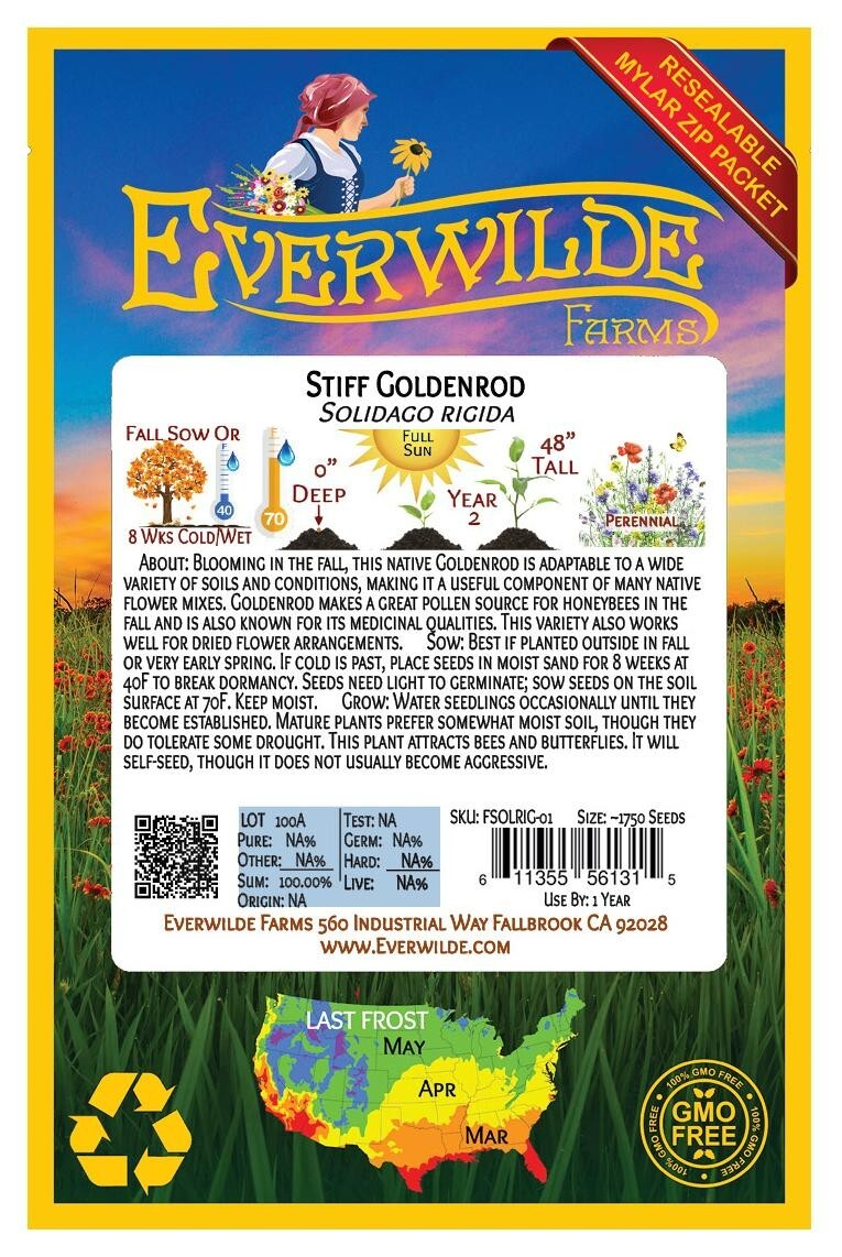 1750 Stiff Goldenrod Wildflower Seeds – Everwilde Farms Mylar Seed Packet