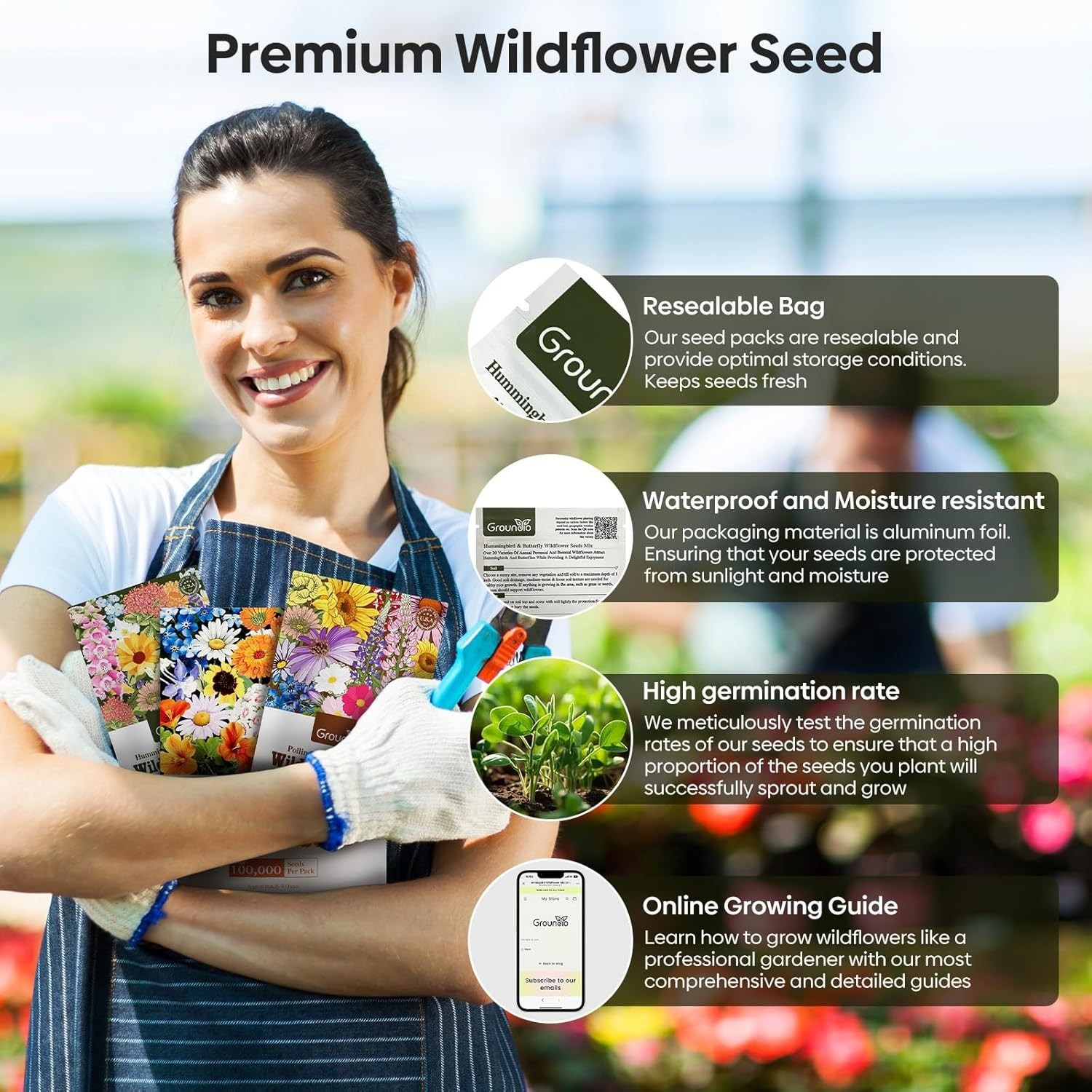 1oz Wildflower Seed Mix – Attract Hummingbirds & Butterflies, Resealable Pack