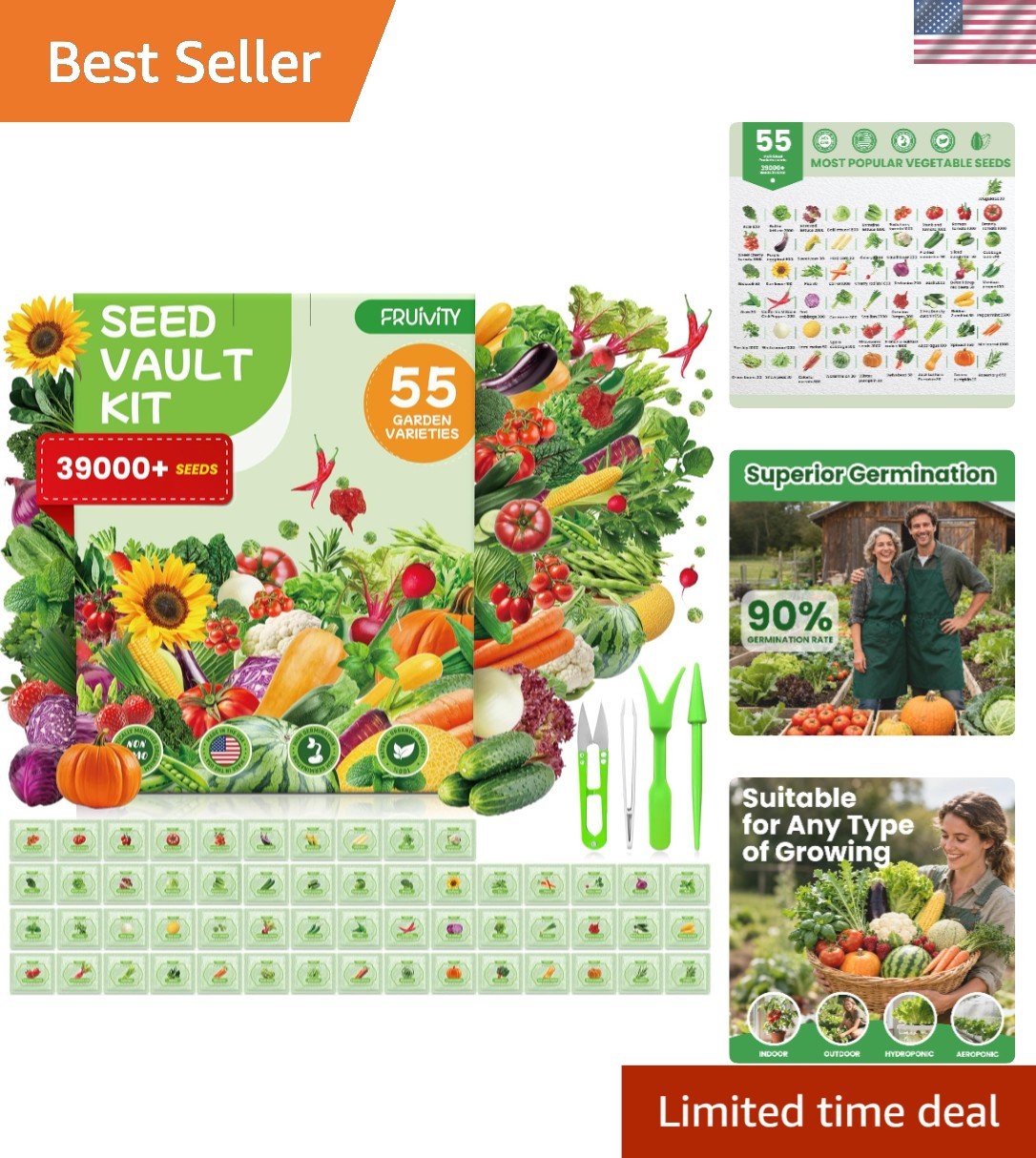 Complete 55 Vegetable Seeds Collection: Non-GMO Heirloom Seeds & Gift-Ready Pack
