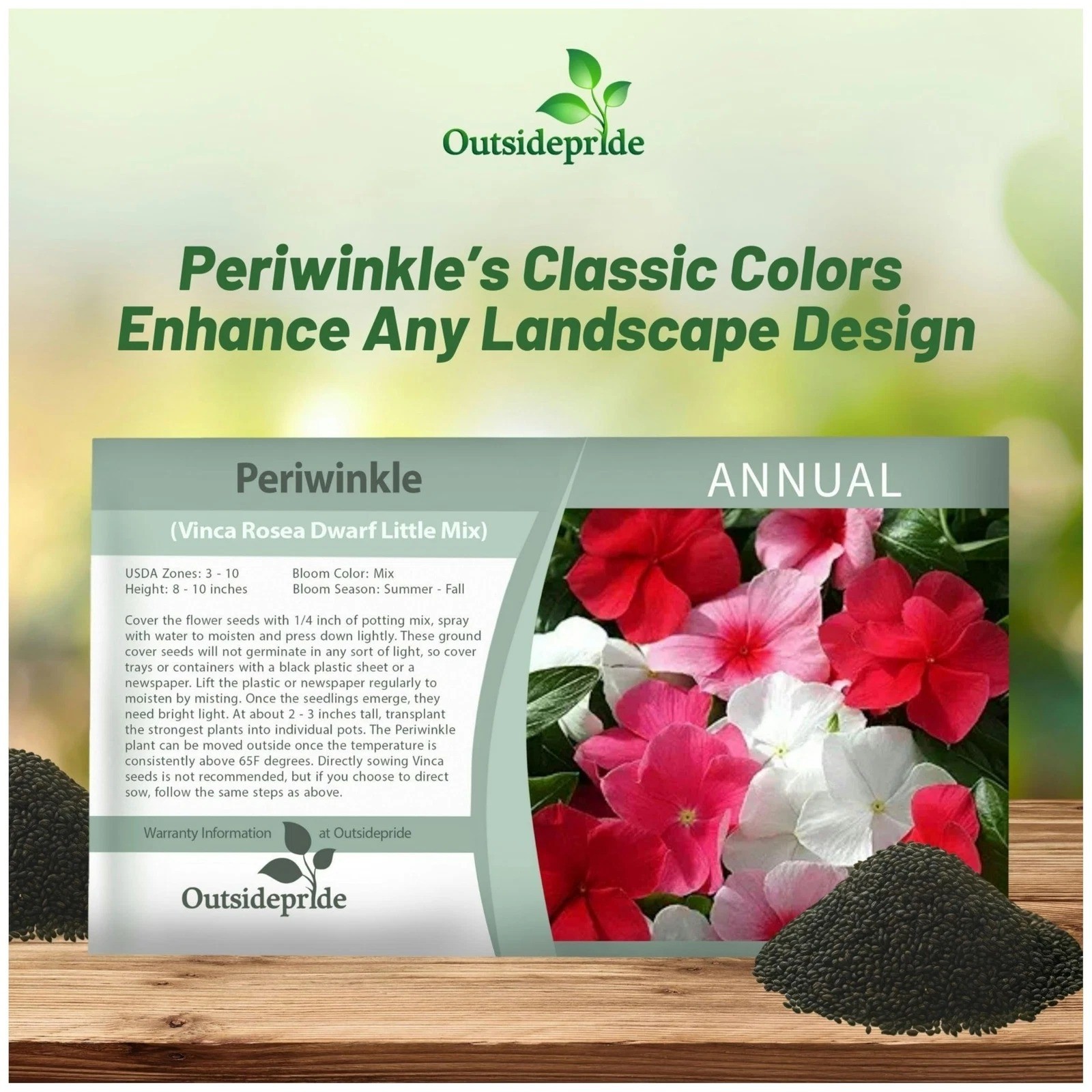 4000 Seeds Annual Vinca Periwinkle Ground Cover & Flower Seed Mix for Planting