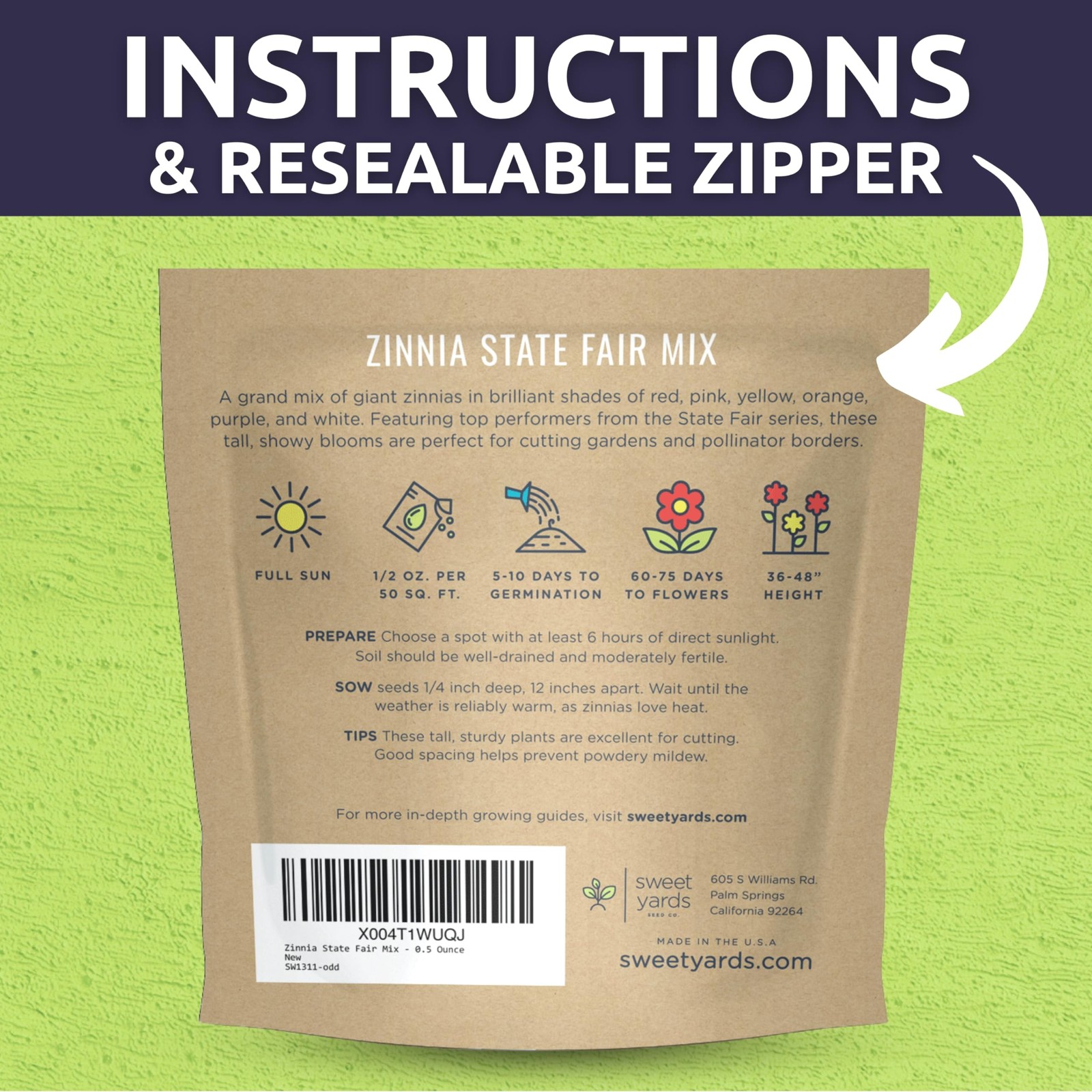 Zinnia State Fair Mix – Large 1/2 Ounce Seed Packet – 1,000 Flower Seeds for …