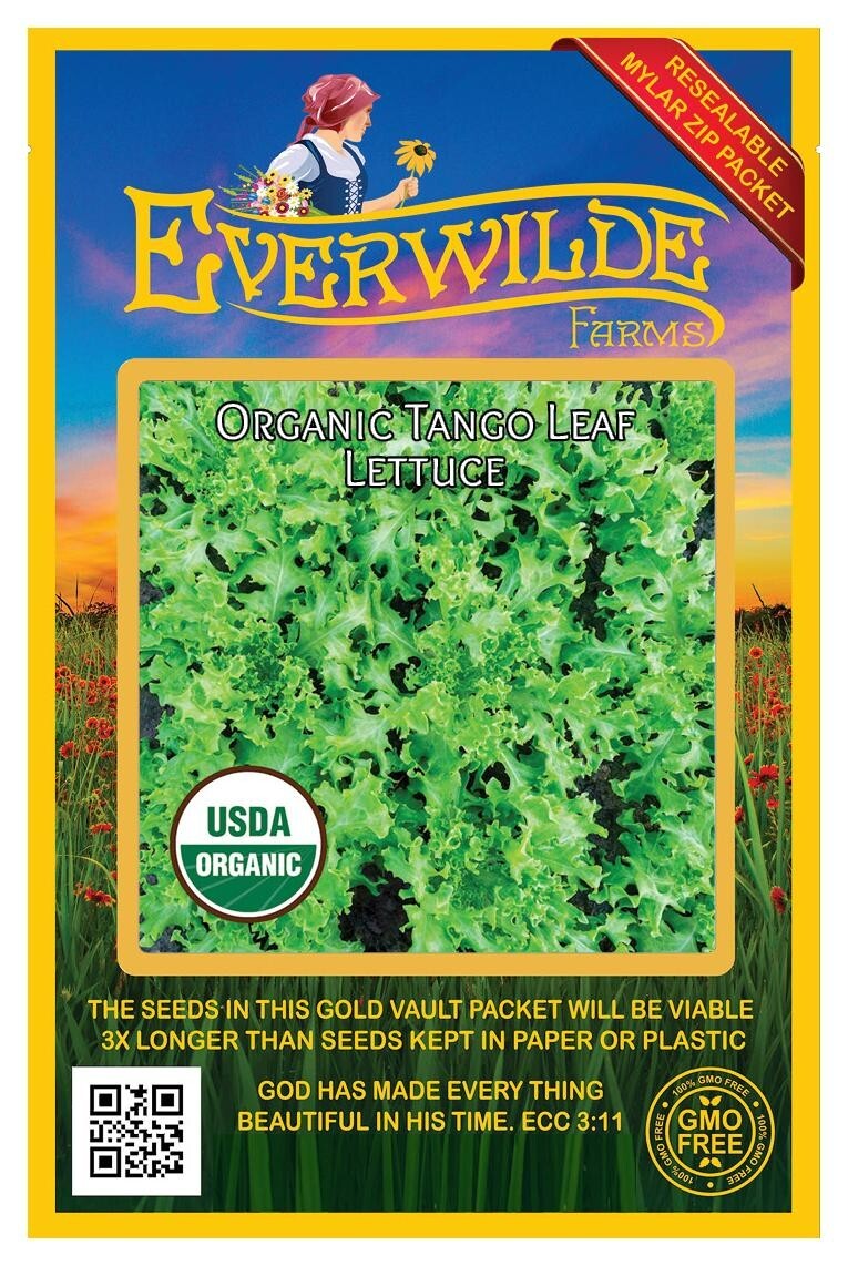 500 Organic Tango Leaf Lettuce Seeds – Everwilde Farms Mylar Seed Packet