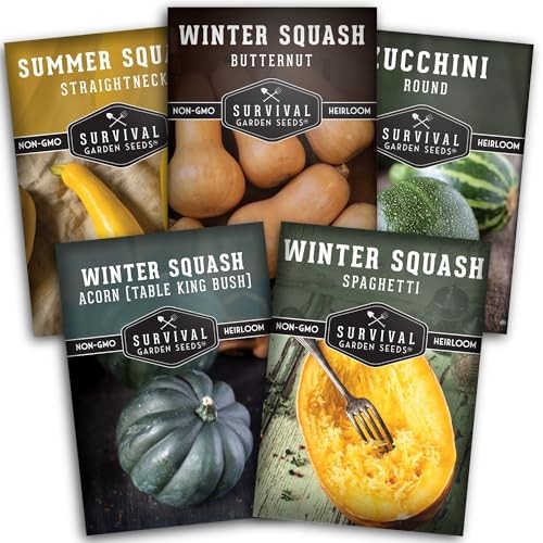 Squash Seeds Collection for Planting – 5 Heirloom Variety Pack with Summer &