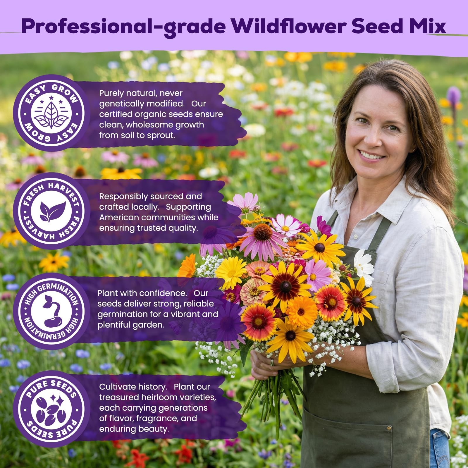 200,000+ Wildflower Seeds Bulk 4oz – 16 Varieties Perennial & Annual Mix, Att…