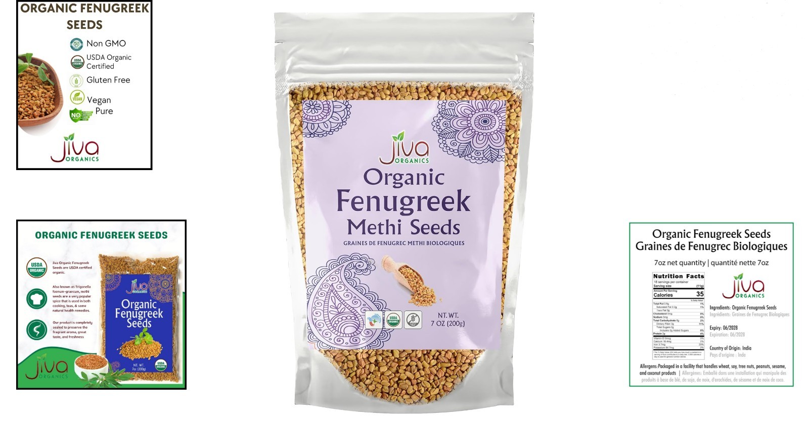 Jiva Organic Fenugreek Seeds 7oz – Non-GMO Spice for Culinary Delights
