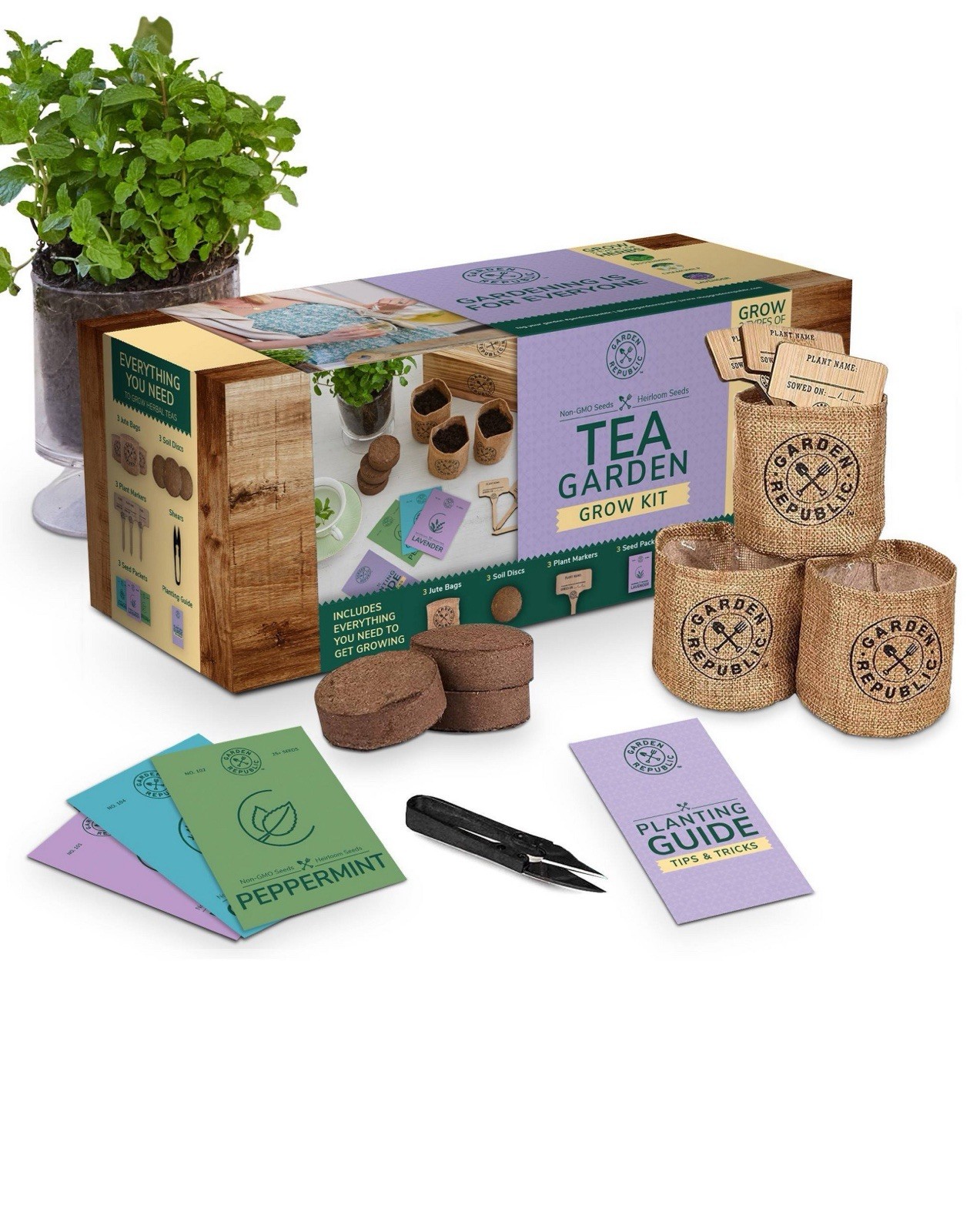 Garden Republic Tea Garden Grow Kit Peppermint Chamomile Lavender Seeds