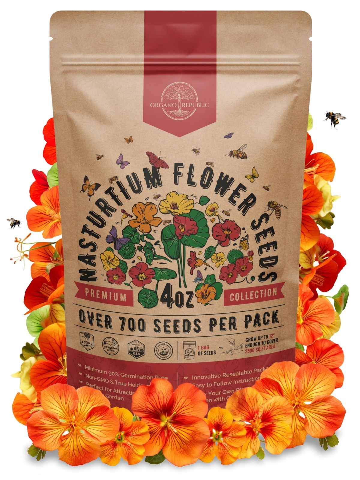 Heirloom Nasturtium Seeds – 4 oz Pack, 700+ Non-GMO Edible Flower Seeds for Gard