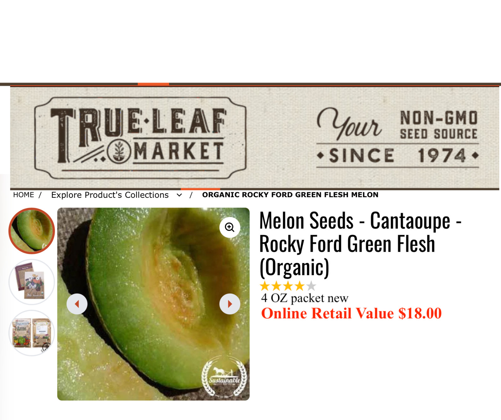 4-OZ Green Flesh ROCKY FORD CANTALOUPE Muskmelon Cucumis Melo Melon Fruit Seeds