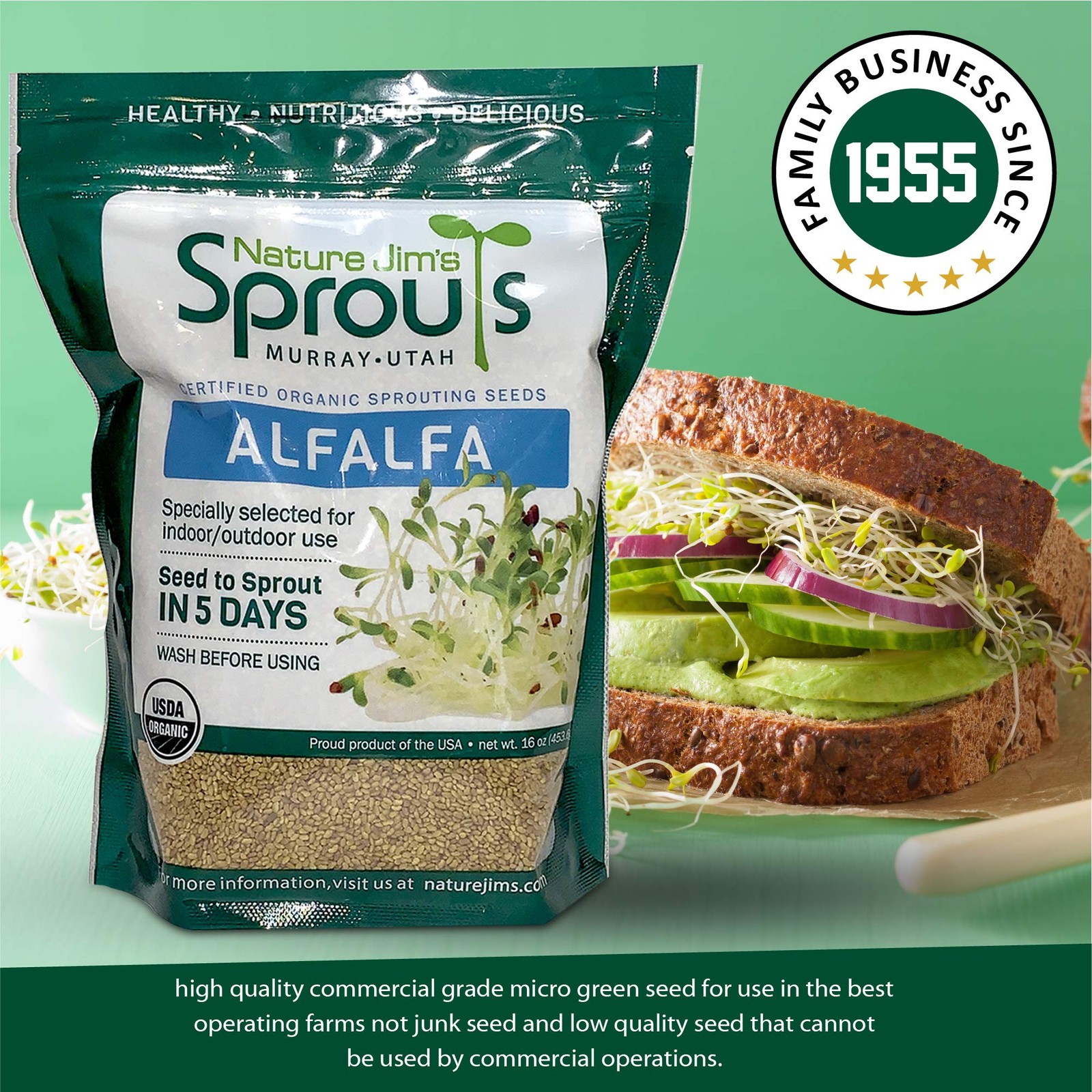 Nature Jims Radish Sprout Seeds – 16 Ounce Organic Sprouting Seeds – Non-GMO …