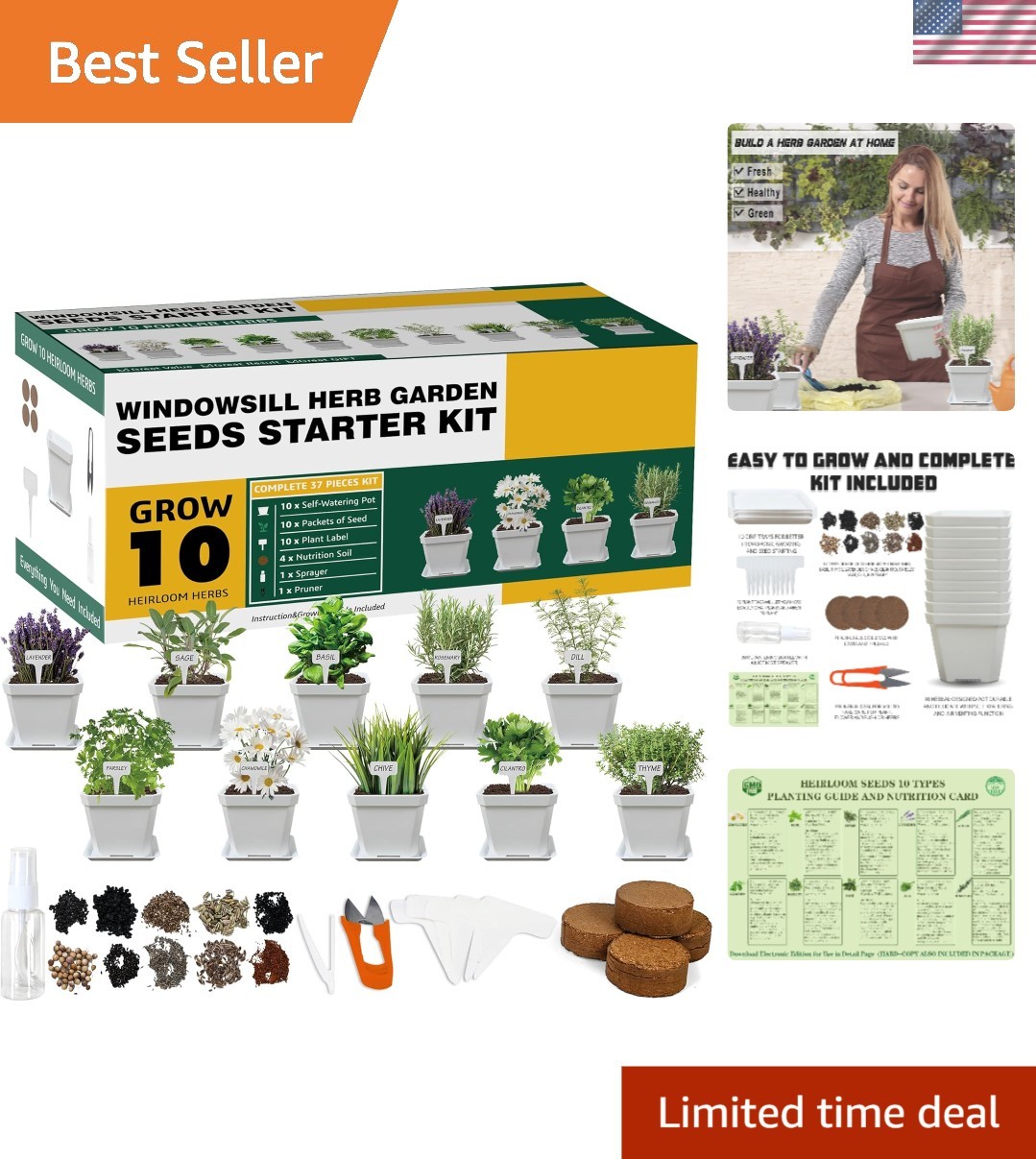 Self-Watering Herb Seeds Kit with 10 GMO-Free Varieties – Perfect Kitchen Garden