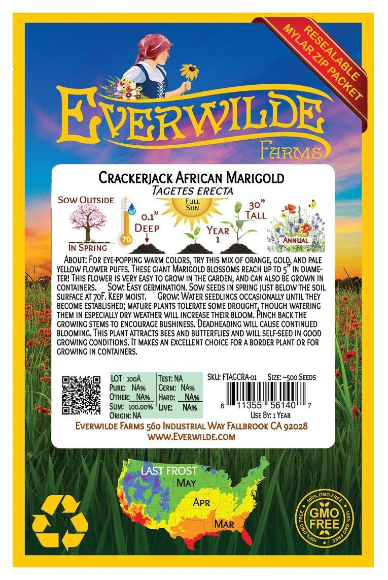 1 Oz Crackerjack African Marigold Wildflower Seeds – Everwilde Farms Mylar
