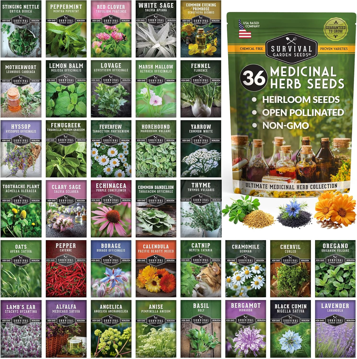 Ultimate Medicinal Herb Seeds Variety Pack – 36 Heirloom Non-Gmo Healing Herb…