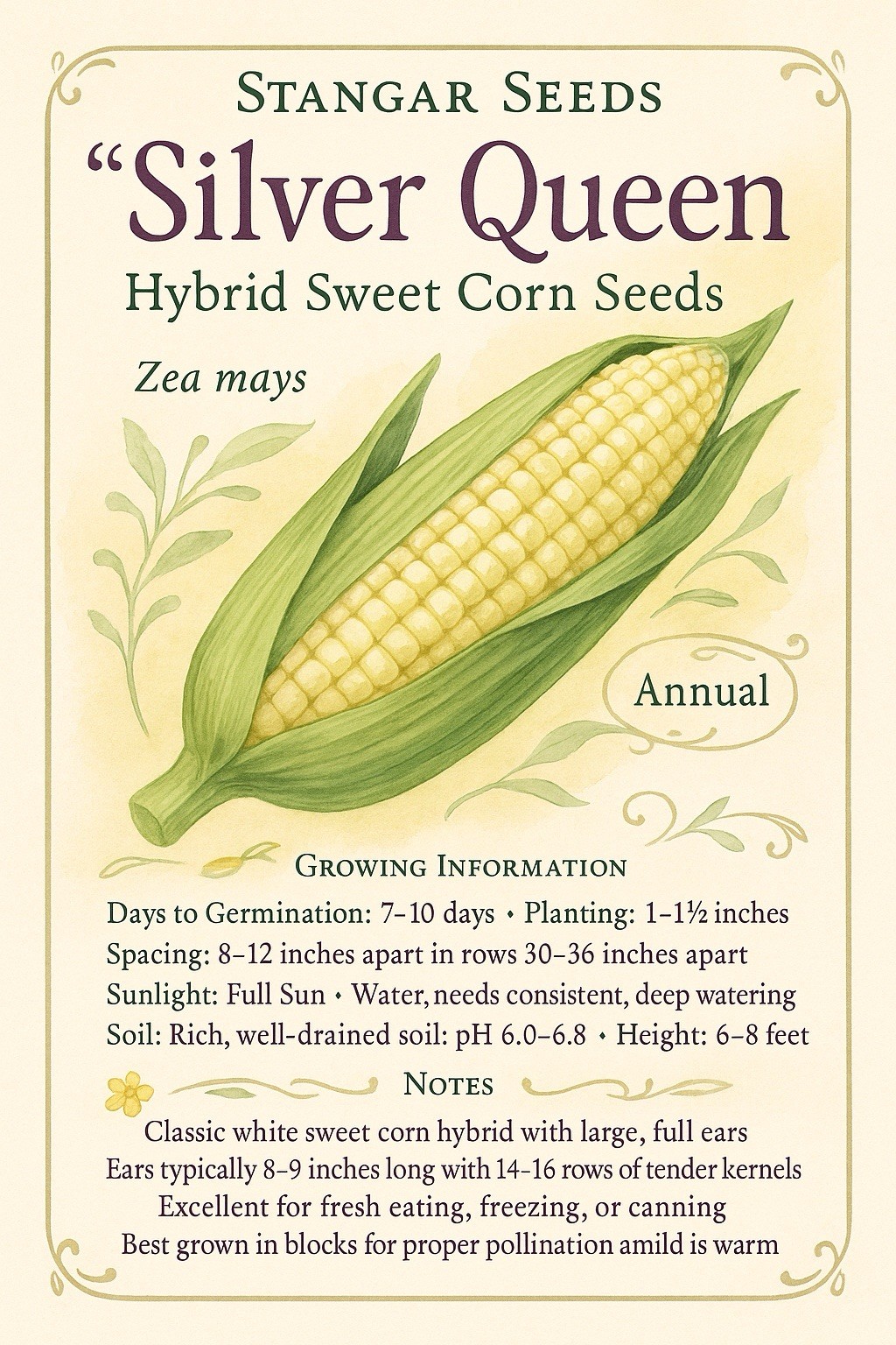 30 Sweet Silver Queen Hybrid Corn Fresh Seeds Non-GMO Vegetable BTGO 75% OFF