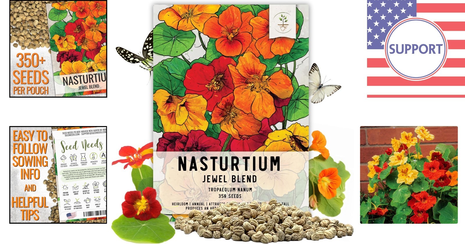 Nasturtium Jewel Mix 350+ Heirloom Seeds | Vibrant Edible Blossoms for Gardening