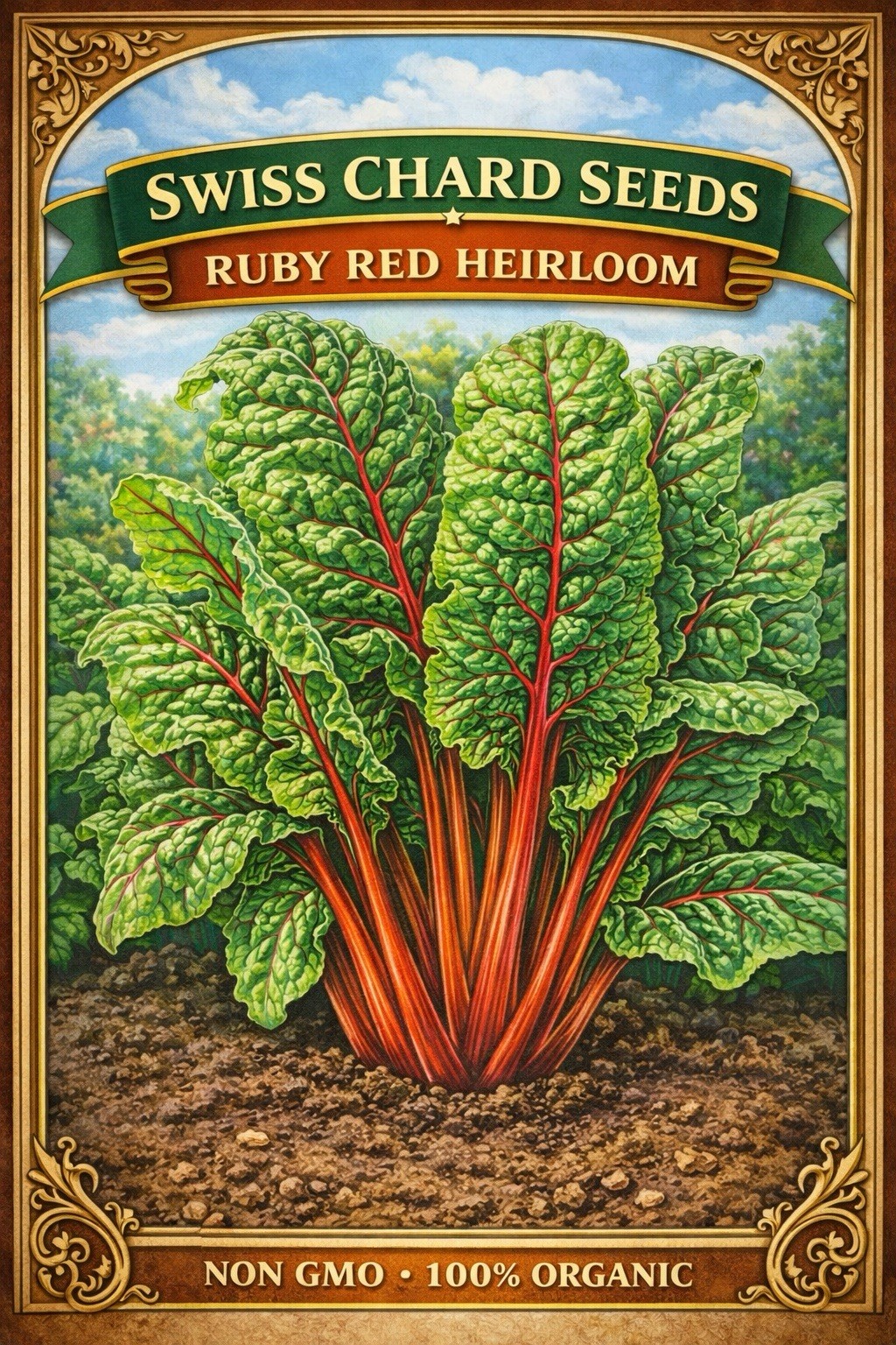 Swiss Chard Seeds, Ruby Red Heirloom, Non-GMO, Fast Growing, Free Shipping