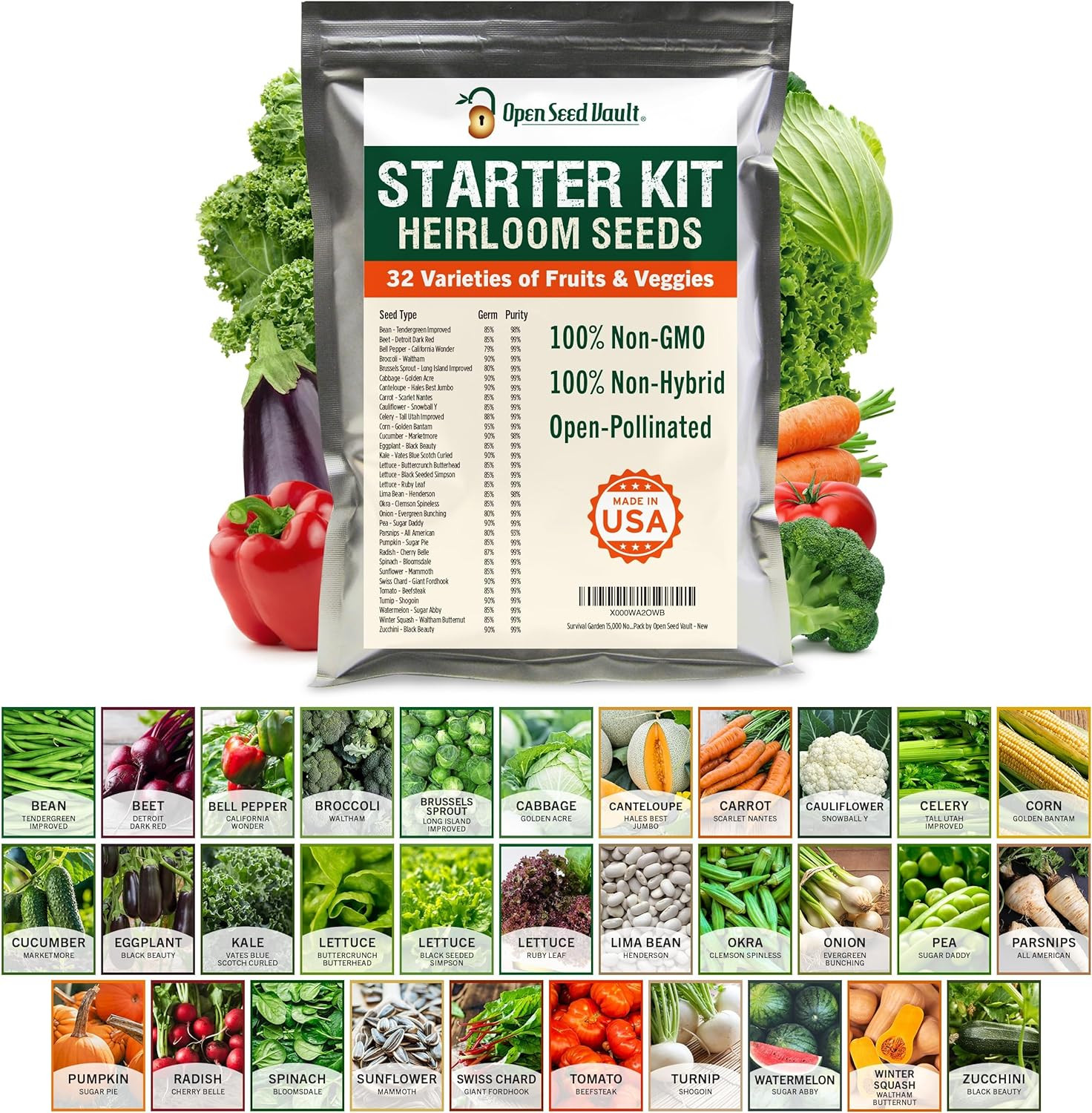 Open Seed Vault 15,000 Non GMO Heirloom Vegetable Seeds