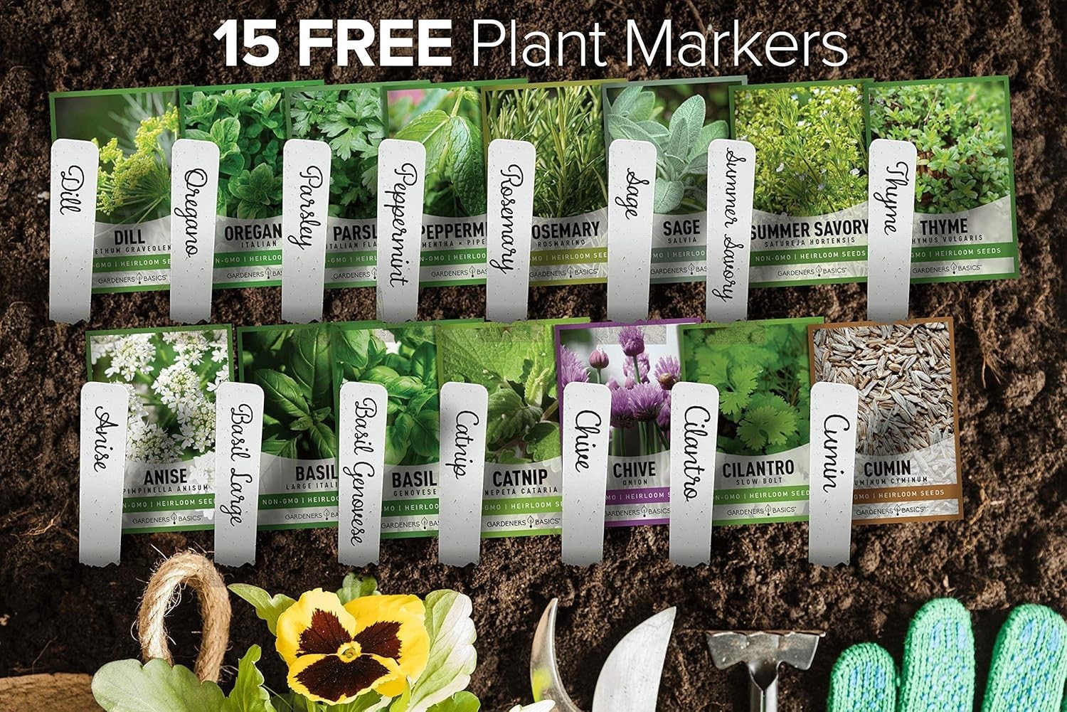 15 Herb Seeds for Planting Varieties Heirloom Non-GMO 5200+ Seeds Indoors, Hy…