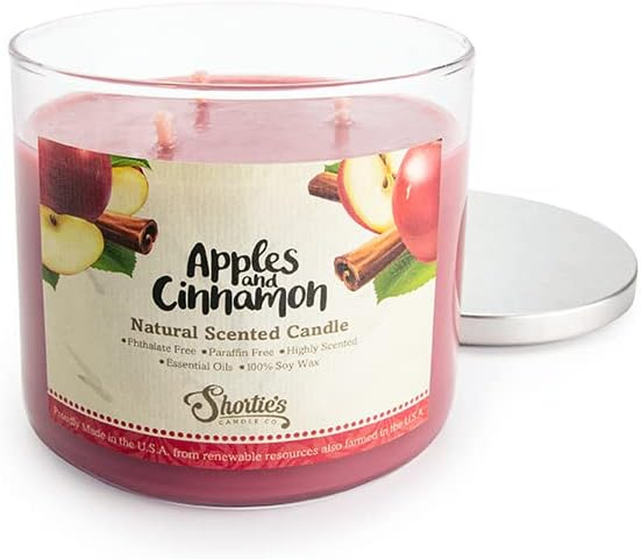 Apples & Cinnamon Highly Scented Natural 3 Wick Candle, Essential Fragrance Oils
