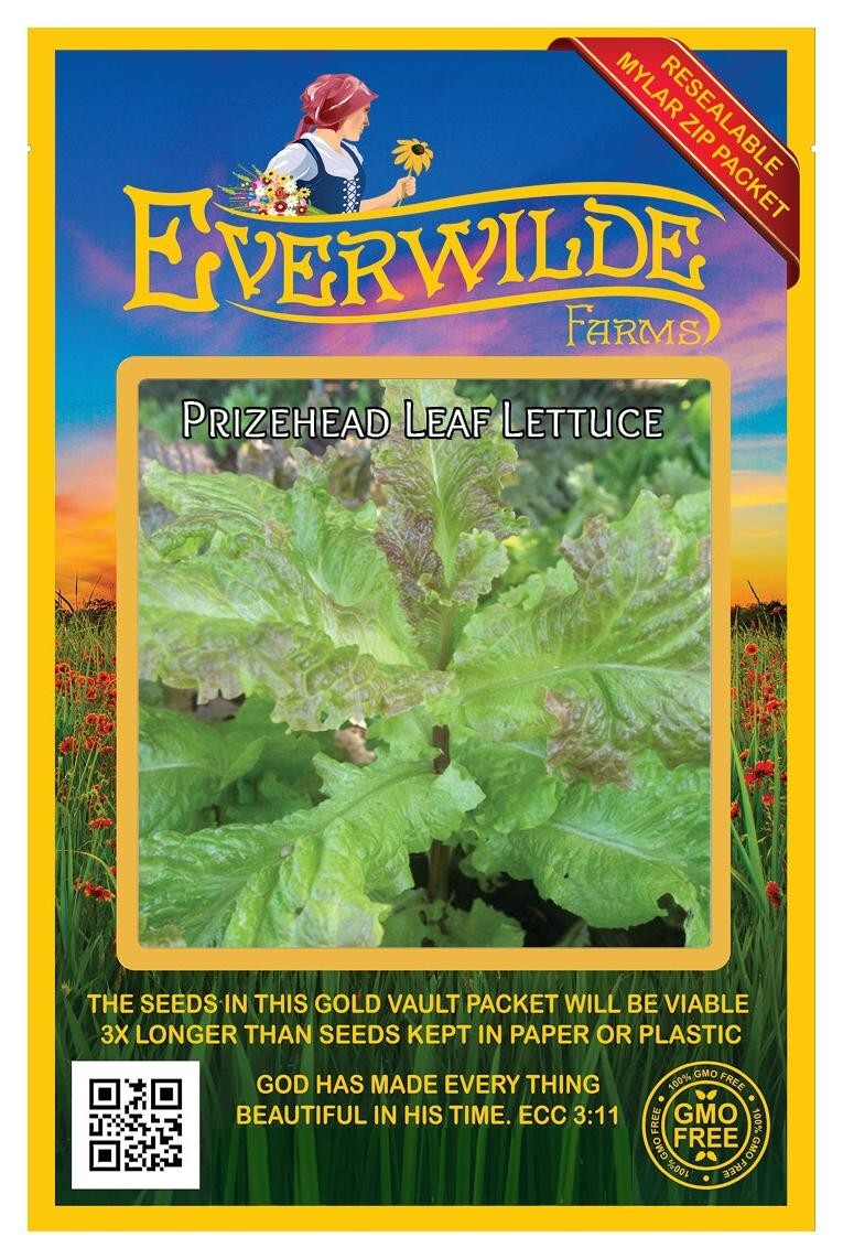1000 Prizehead Leaf Lettuce Seeds – Everwilde Farms Mylar Seed Packet