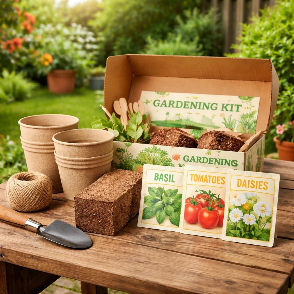 Customizable Begginer Gardening Kit With 3 Seed Varieties, Dirt & Pots Included