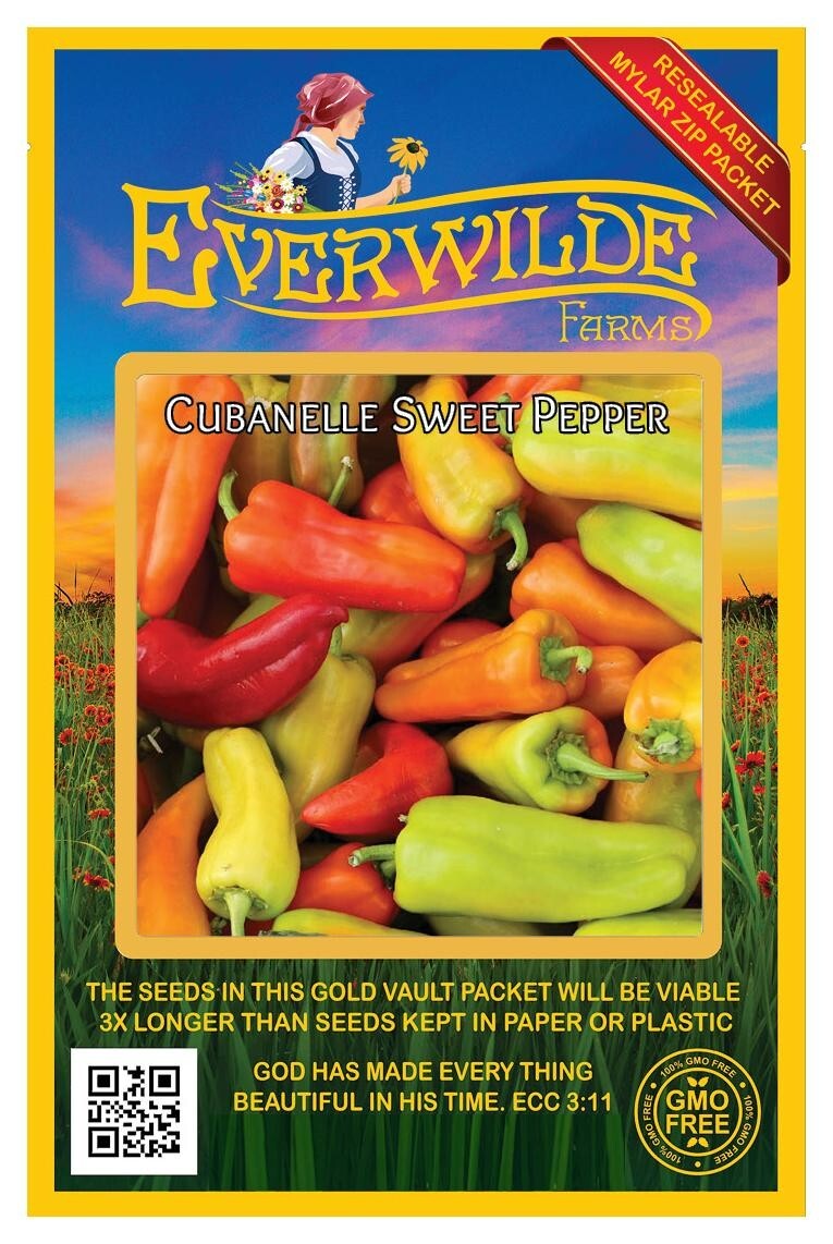 1 Oz Cubanelle Sweet Pepper Seeds – Everwilde Farms Mylar Seed Packet